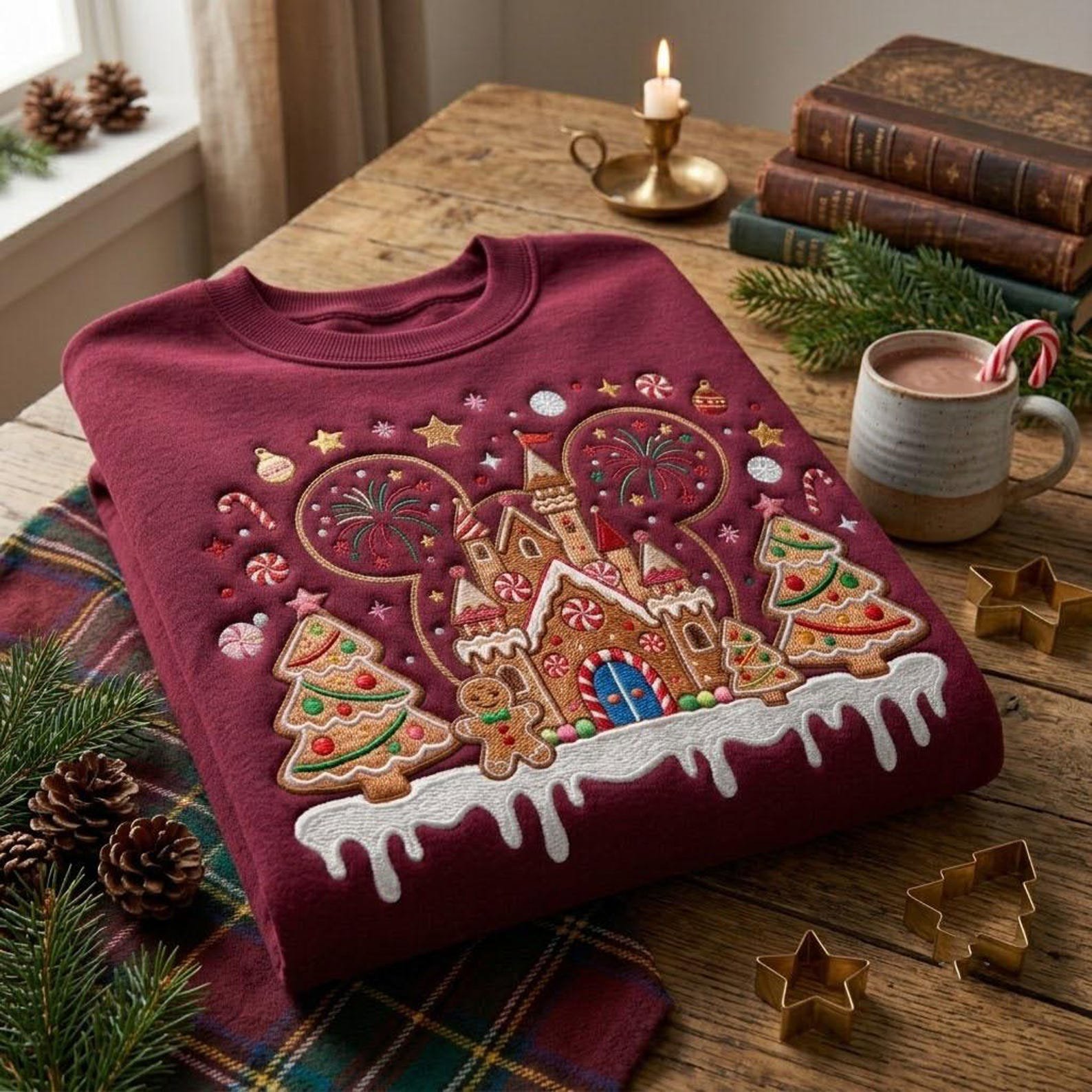 Christmas Gingerbread Castle Embroidered Sweatshirt, Magical Theme Park Holiday Crewneck, Gingerbread Cookie Vacation Christmas Shirt 5