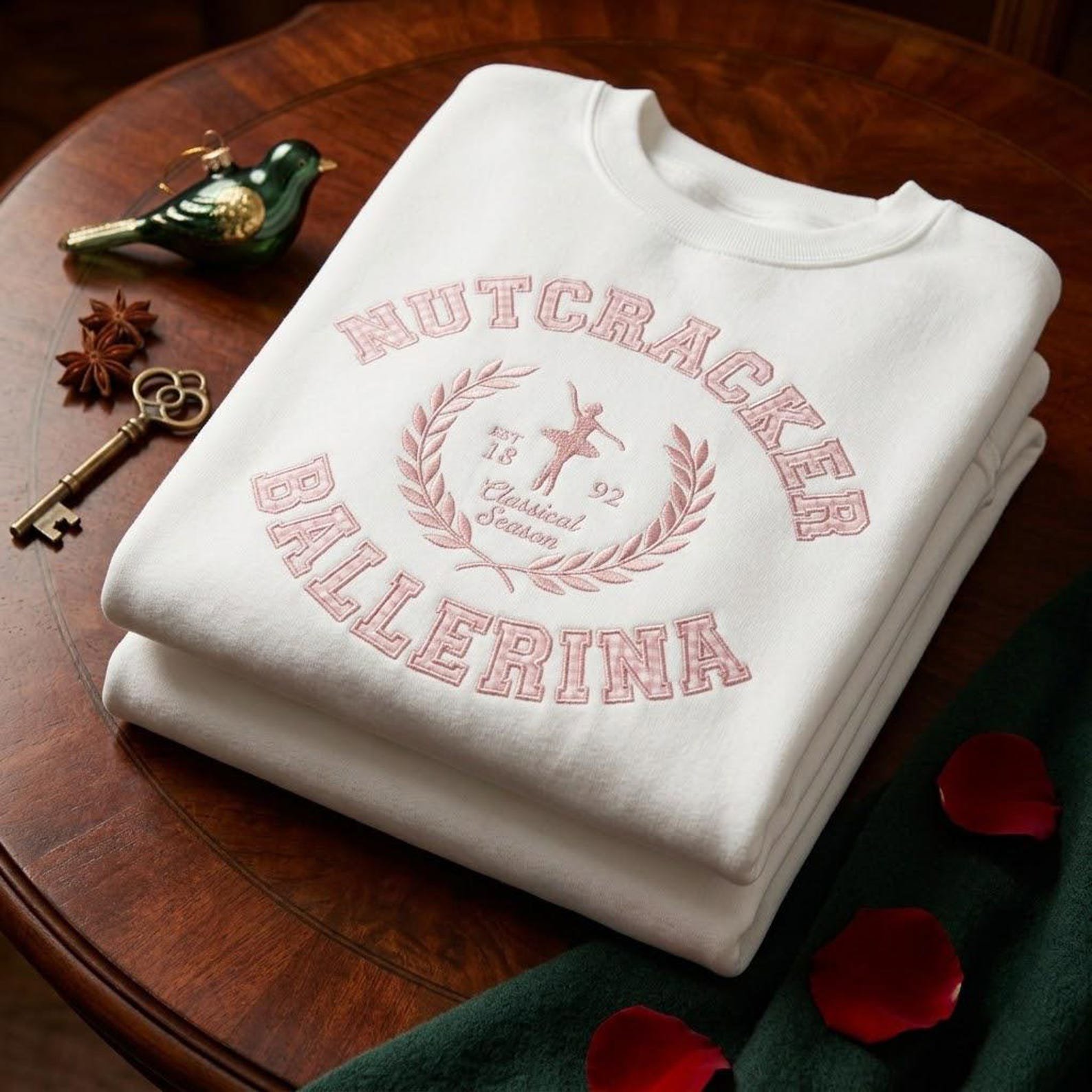 Ballet Lover Embroidered Sweatshirt, Nutcracker Ballerina Gingham Applique Crewneck, Christmas Season Dance Gift 5