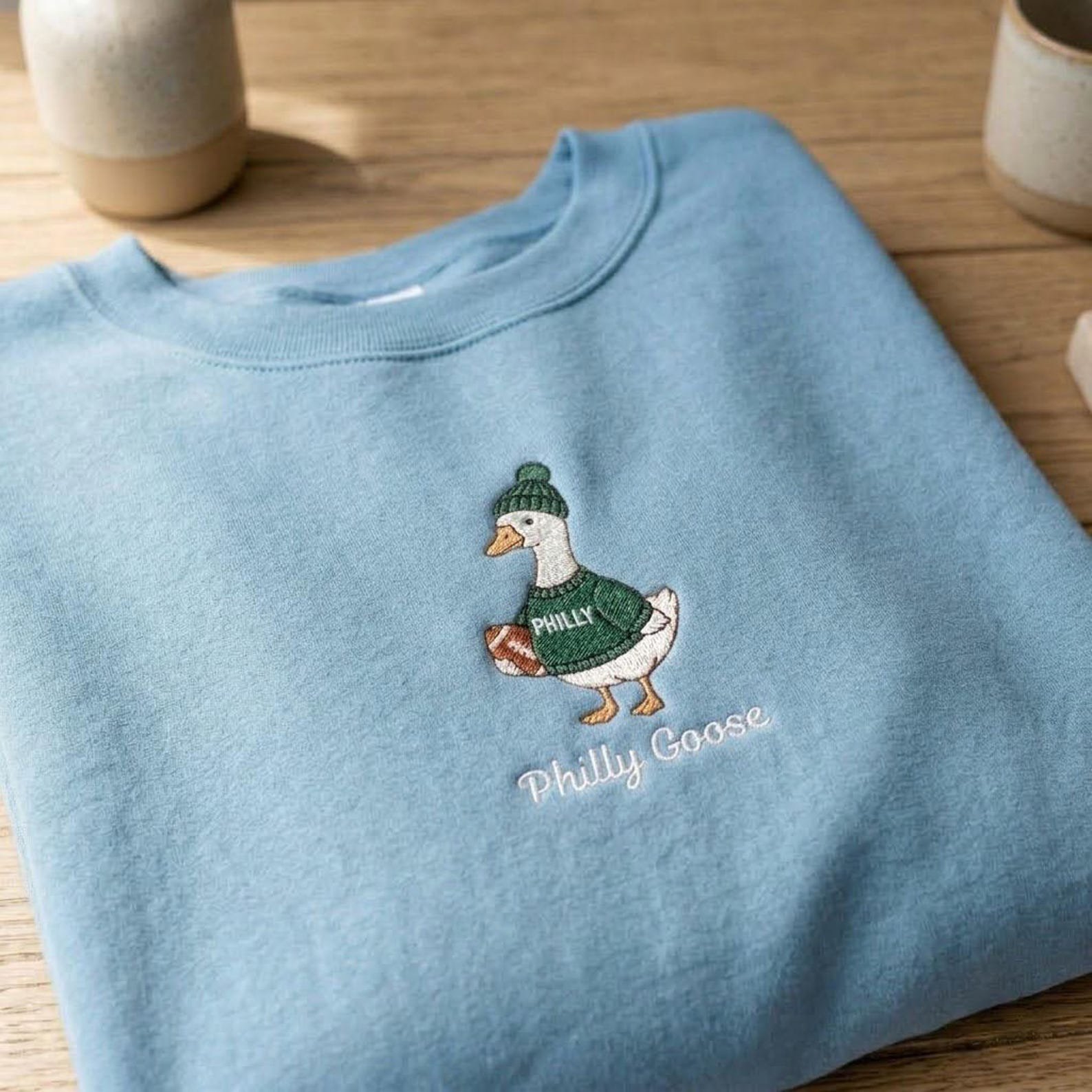 Football Goose Embroidered Sweatshirt, Philly Game Day Crewneck, Funny Goose Sports Shirt, Philadelphia Football Fan Gift 3