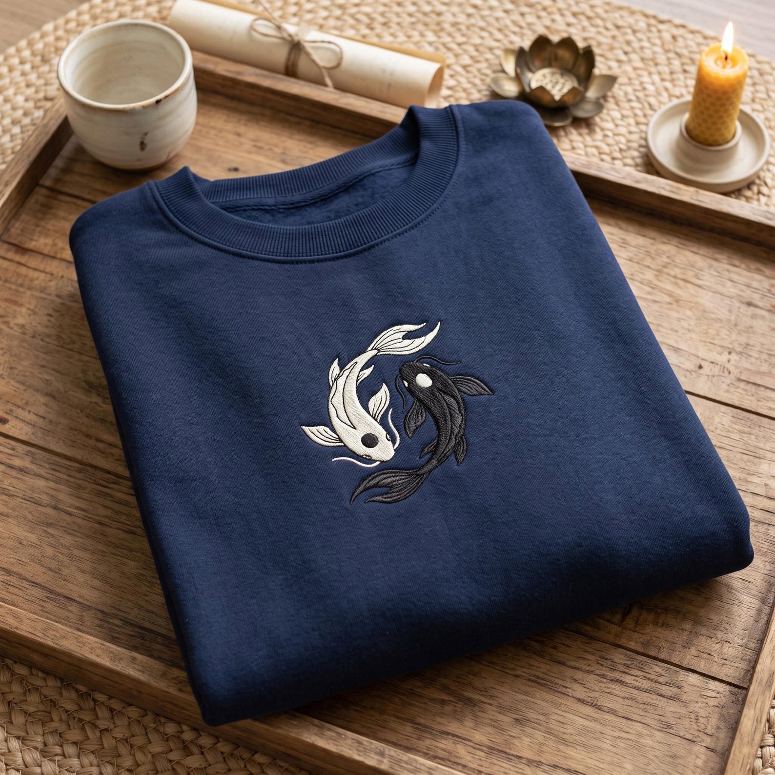 Moon Spirits Embroidered Sweatshirt, Ocean and Moon Spirits, ATLA-Inspired Northern Water Tribe Shirt, Koi Fish Yin and Yang Anime Shirt 3