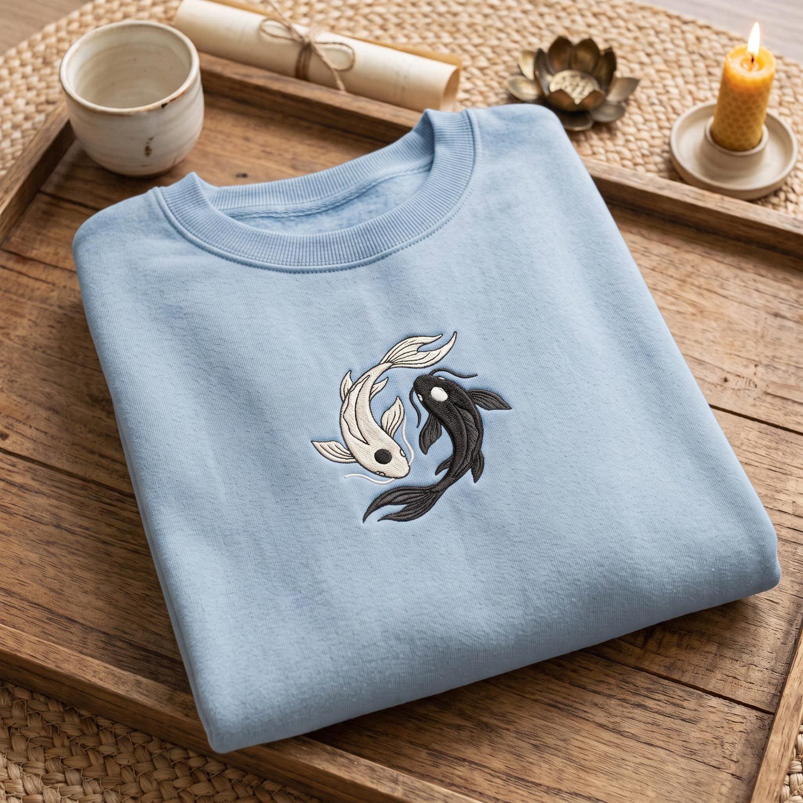 Moon Spirits Embroidered Sweatshirt, Ocean and Moon Spirits, ATLA-Inspired Northern Water Tribe Shirt, Koi Fish Yin and Yang Anime Shirt 2