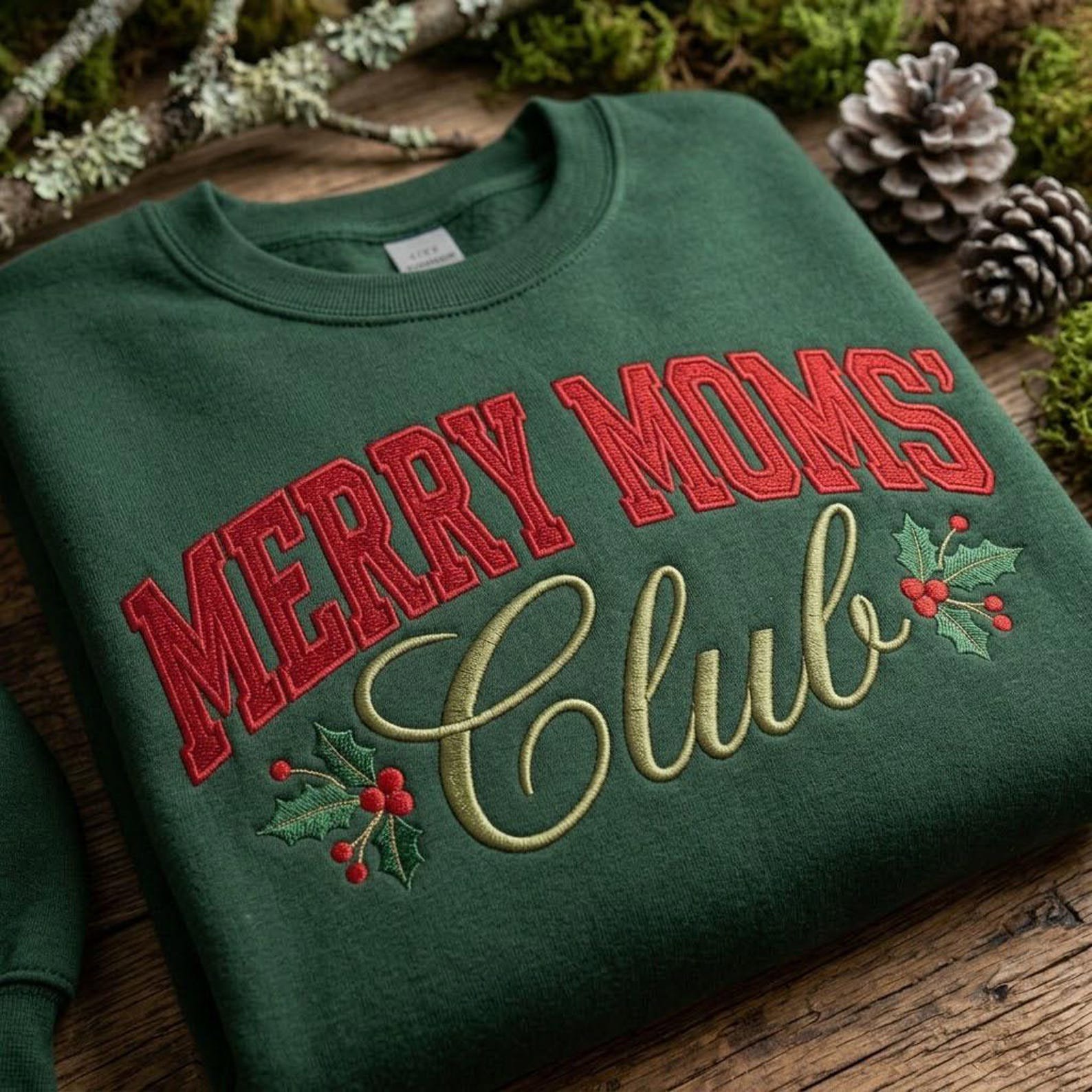 Merry Moms Club Embroidered Sweatshirt, Christmas Mom Crewneck, Holly Holiday Shirt, Festive Mama Sweatshirt, Cozy Christmas Gift Idea 2