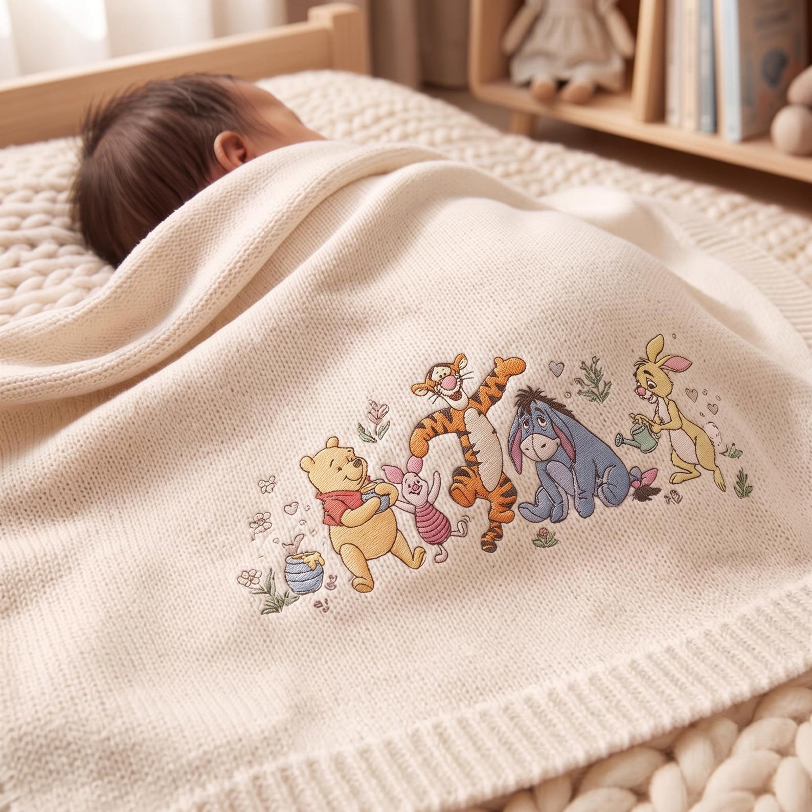 Pooh Baby Blanket, Embroidered Winnie the Pooh and Friends Nursery Blanket, Cute Newborn Baby Shower Gift, Baby Keepsake 2
