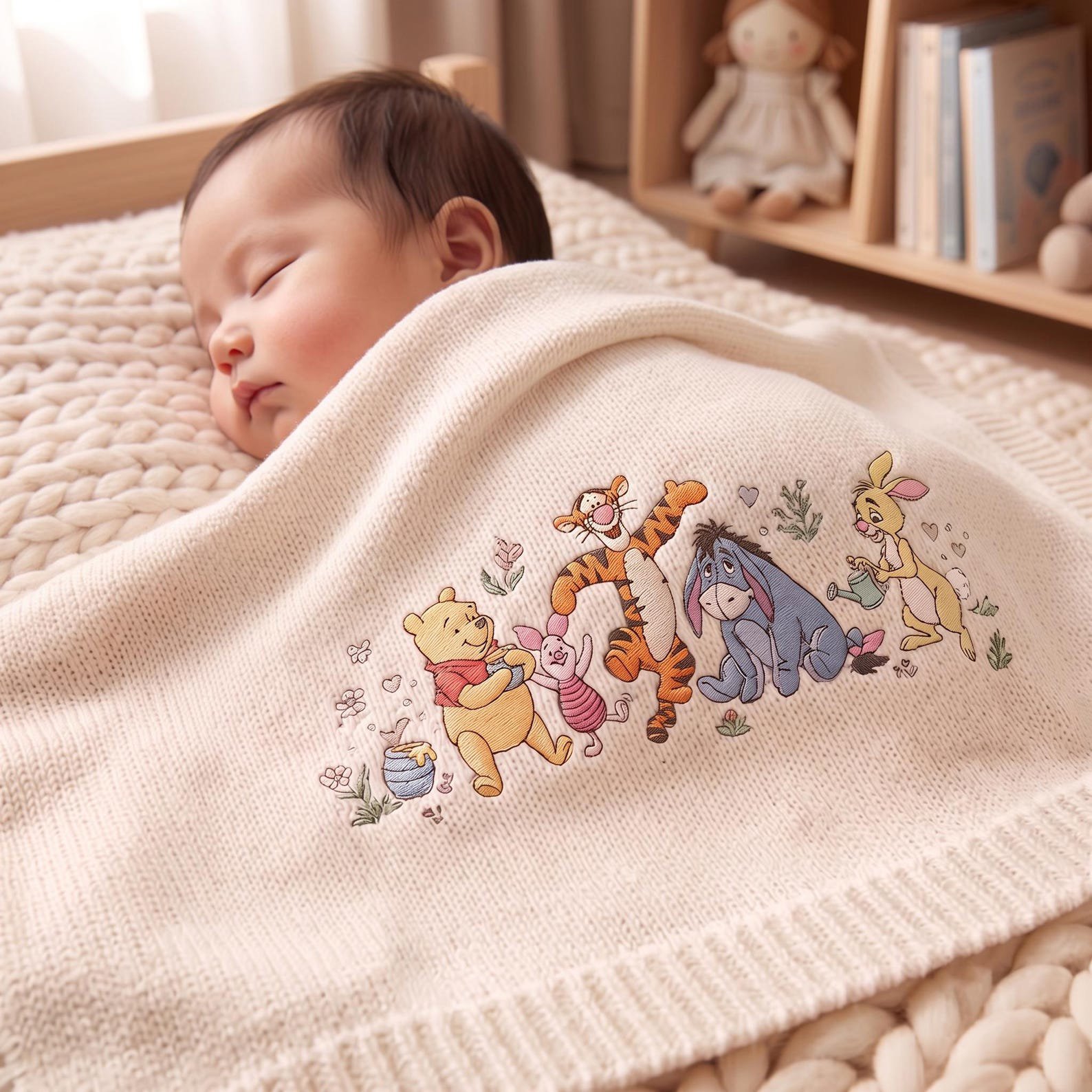 Pooh Baby Blanket, Embroidered Winnie the Pooh and Friends Nursery Blanket, Cute Newborn Baby Shower Gift, Baby Keepsake 1