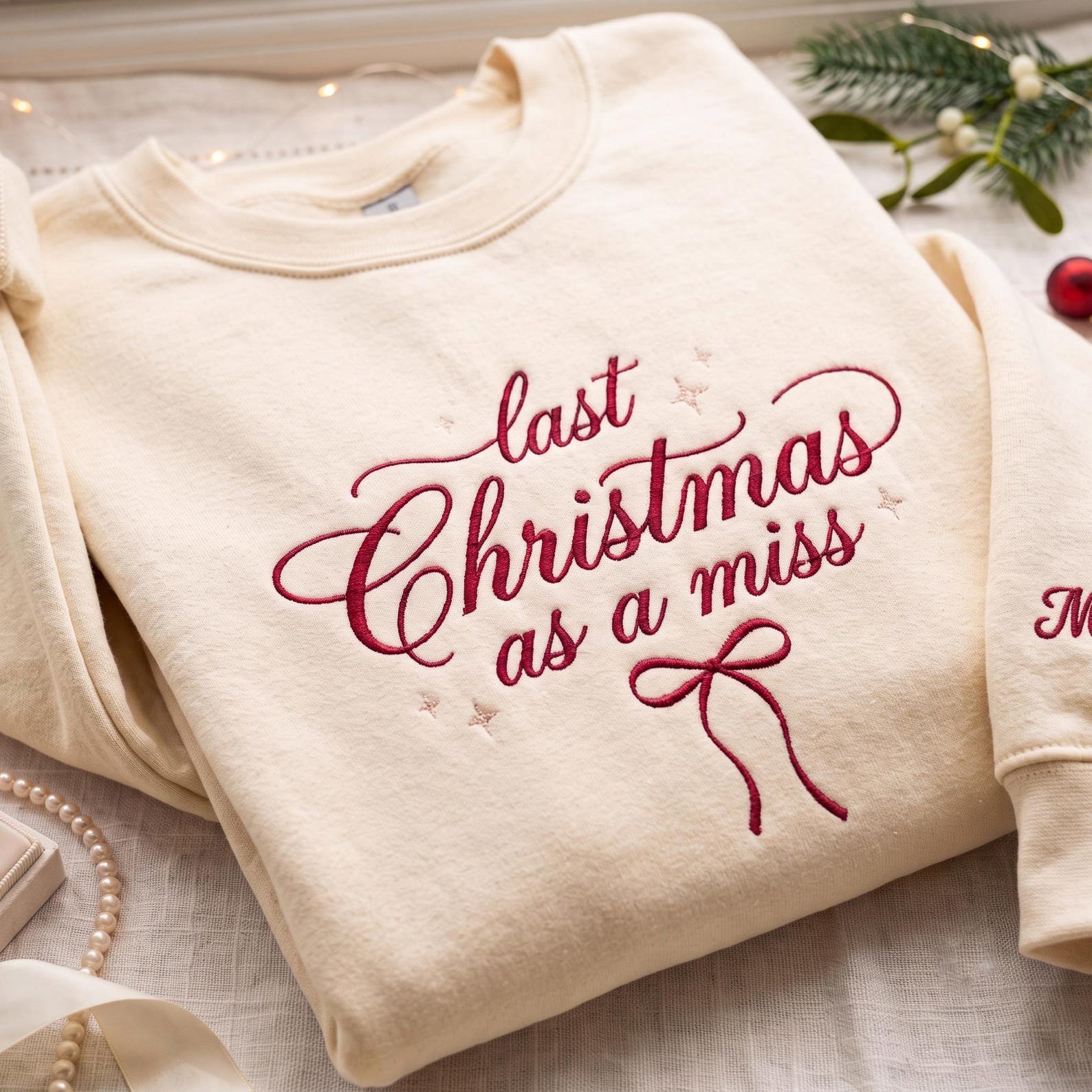 Last Christmas As A Miss Embroidered Sweatshirt, Future Mrs Bride Crewneck, Christmas Engagement Gift, Gift For Bride To Be Shirt 1