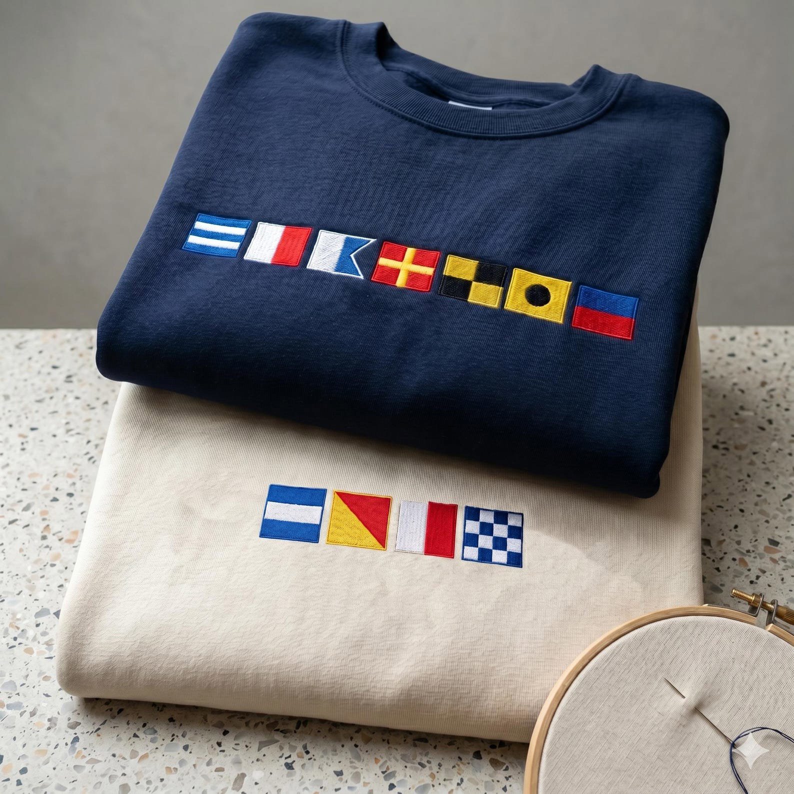 Personalized Name In Nautical Flags Embroidered Sweatshirt, Custom Boating Sailor Boat Captain Shirt Presents, Fathers Day Gifts For Dad 1