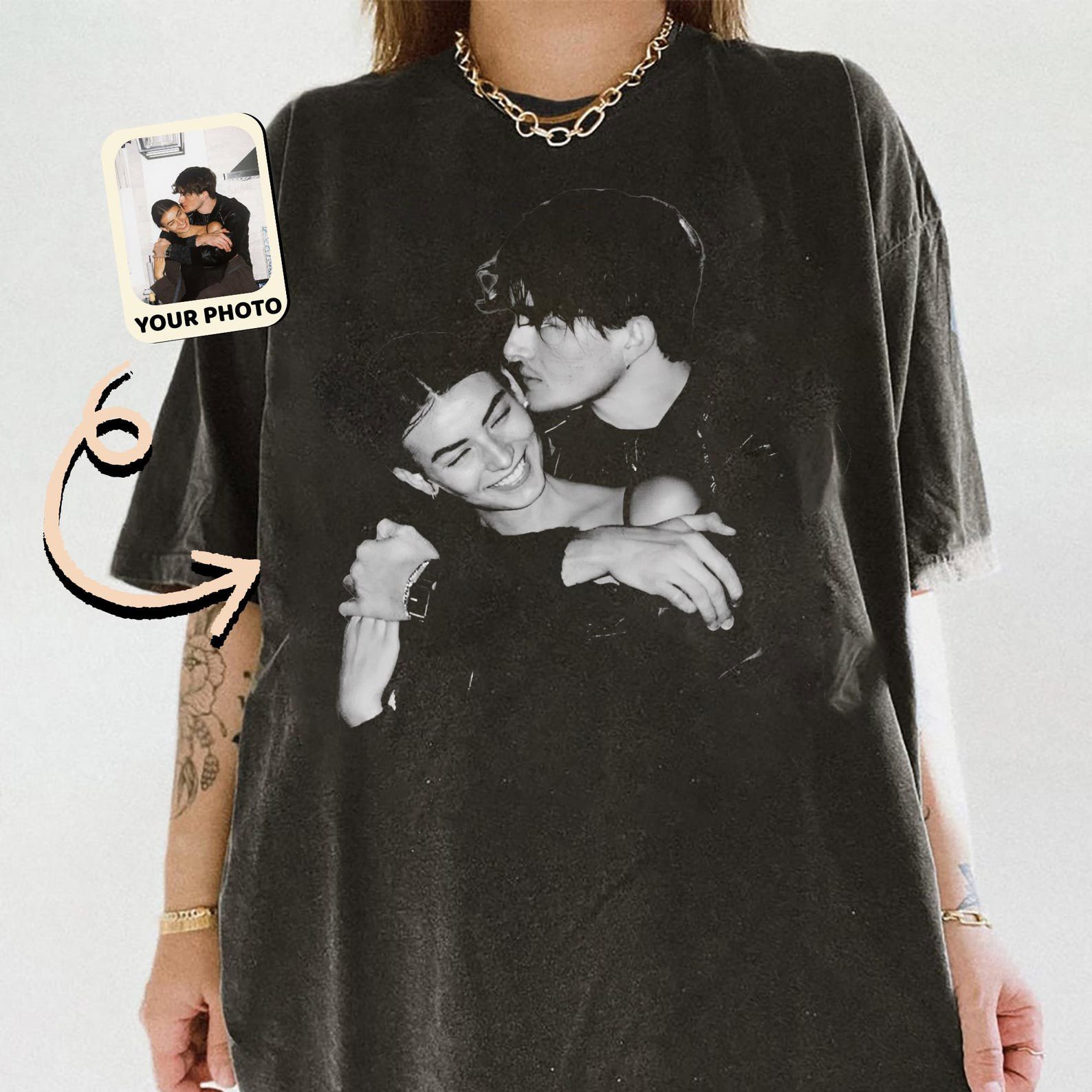 Custom Vintage Photo Shirt, Custom Photo Anniversary Gift Shirt, Black White Couple Picture Shirt, Gift For Friends, Custom Your Photo Idea 1