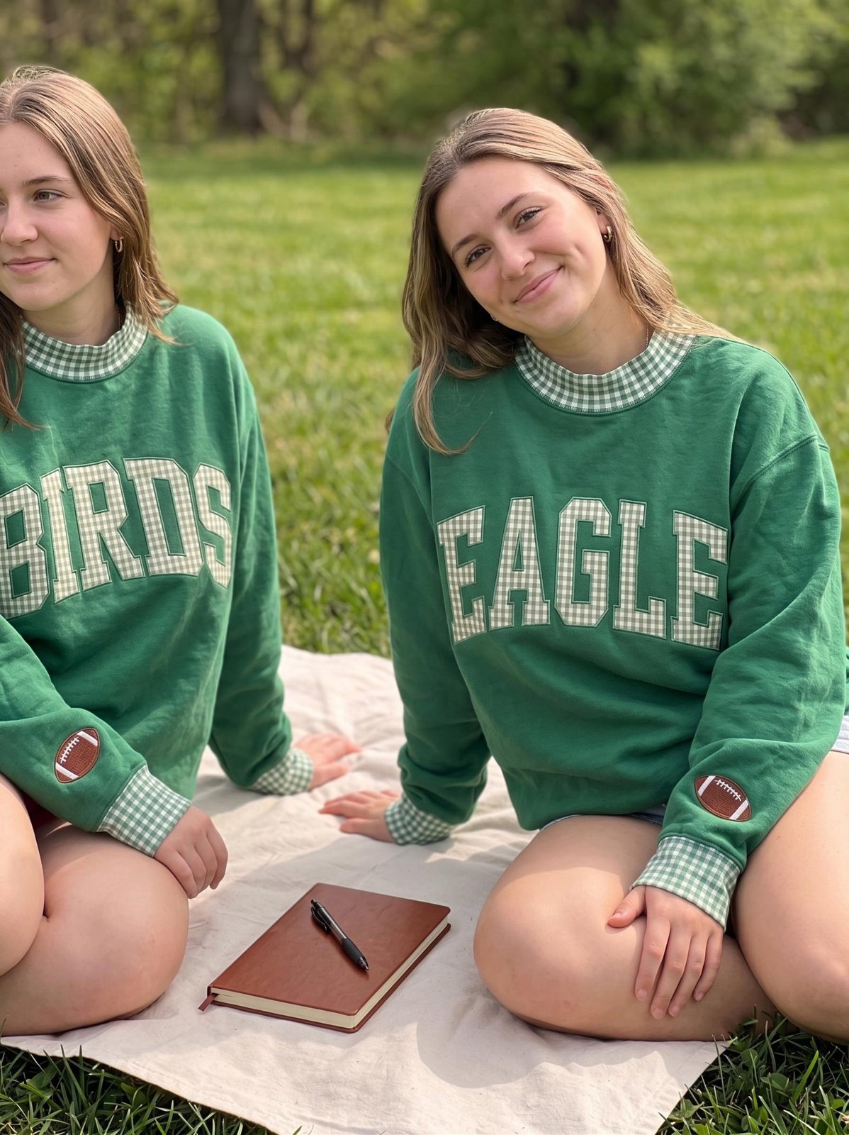 Custom Game Day Gingham Mock neck Sweatshirt, Gingham Team Spirit Apparel, Eagles Tailgate Football Mom Shirt, Football Applique Shirt 3