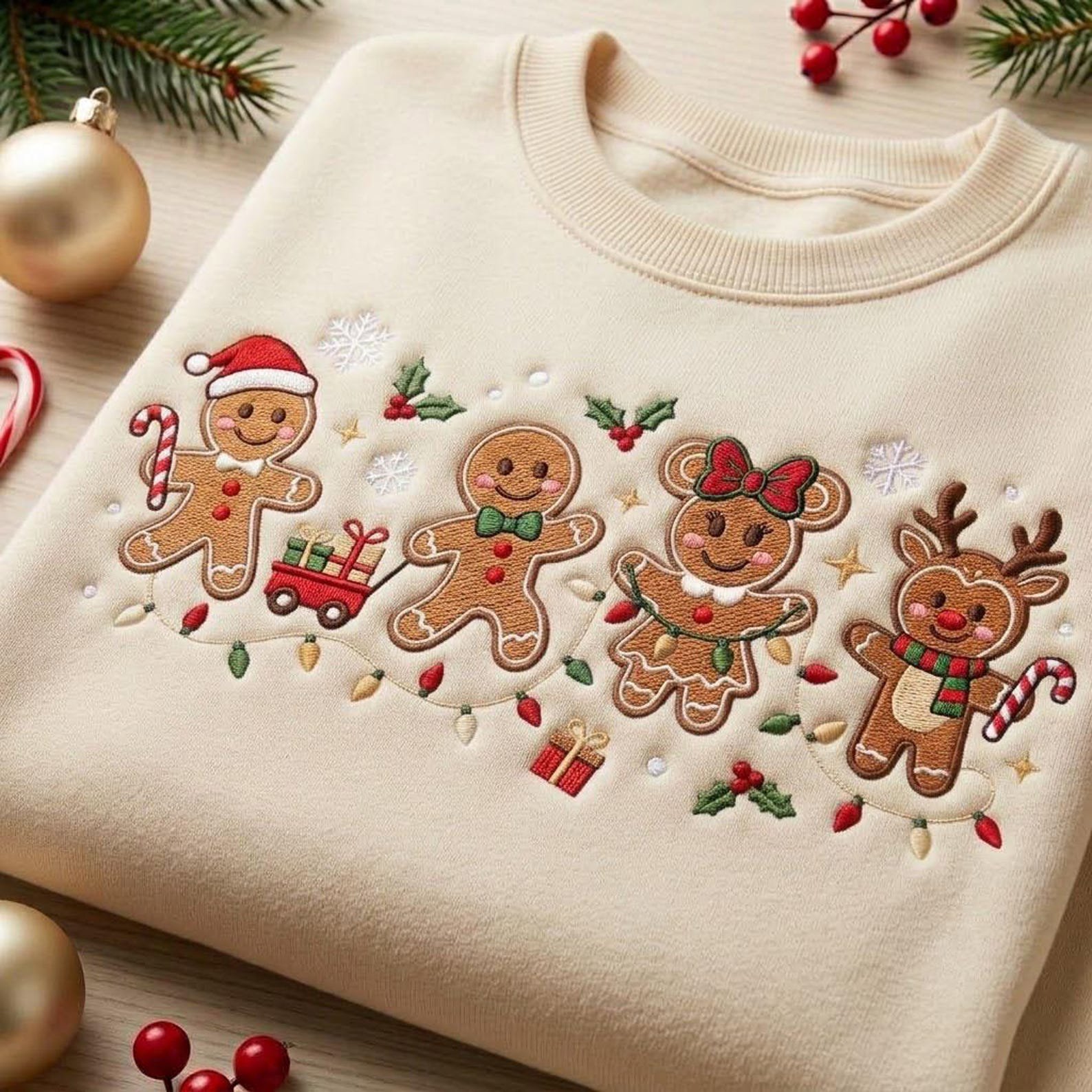 Gingerbread Christmas Embroidered Sweatshirt, Cute Holiday Cookie Crewneck, Festive Gingerbread Family Shirt, Cozy Xmas Gift 1