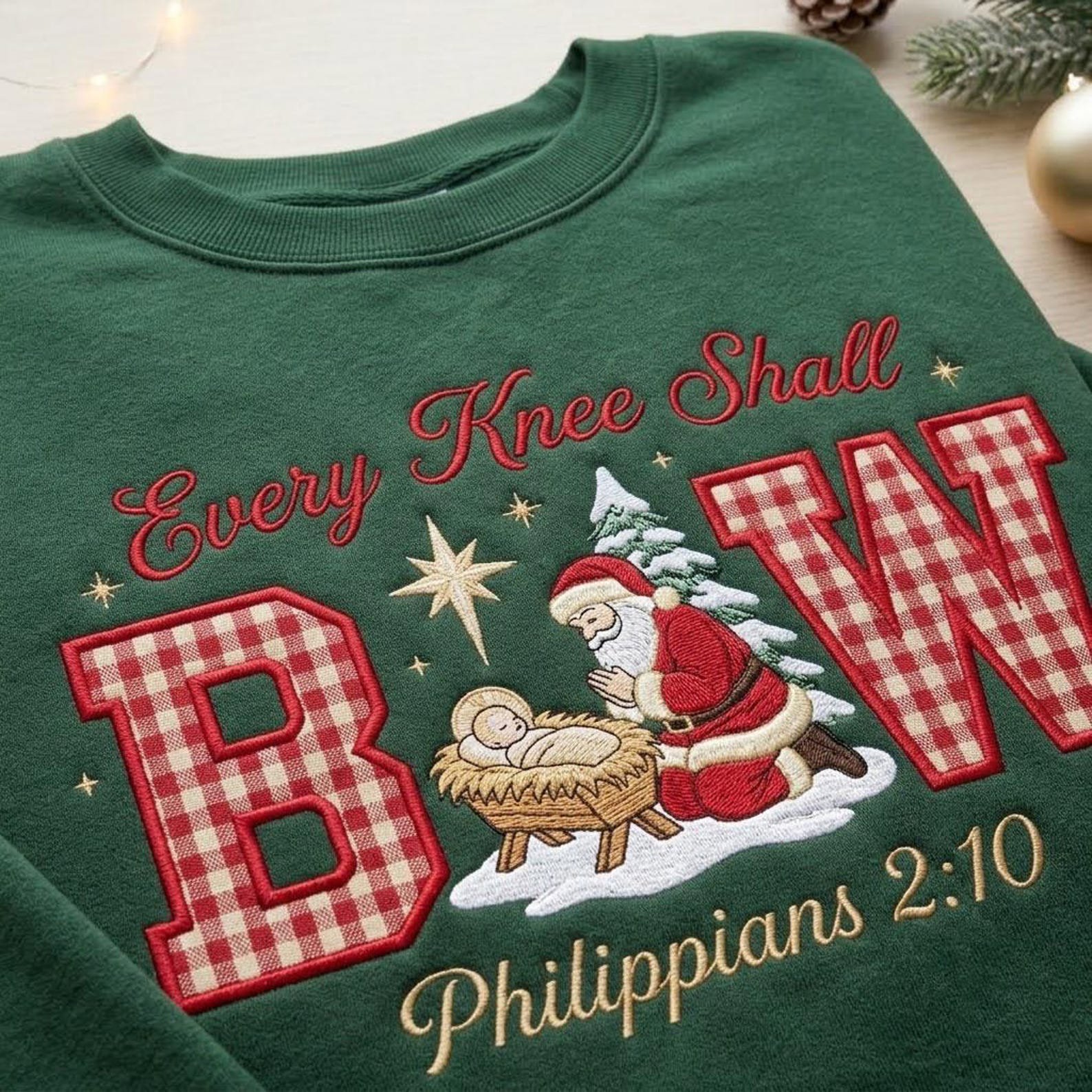 Philippians 2:10 Embroidered Sweatshirt, Every Knee Shall Bow Nativity Crewneck Aplique, Jesus Christmas Christian Scripture Faith Gift 2