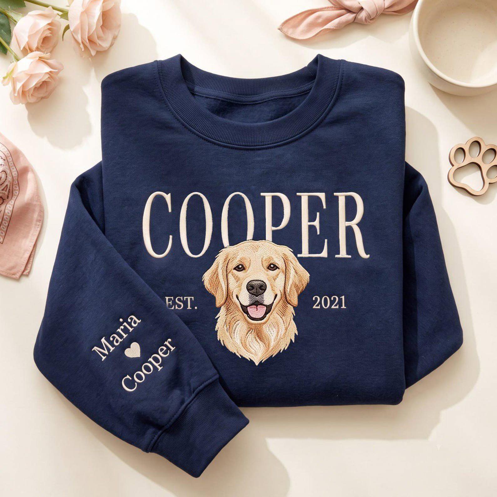 Embroidered Custom Vintage Pet Photo And Name Sweatshirt, Custom Pet Photo Dog Portrait, Pet Lover Gift, Pet Keepsake, Gift For Dog Mom 2