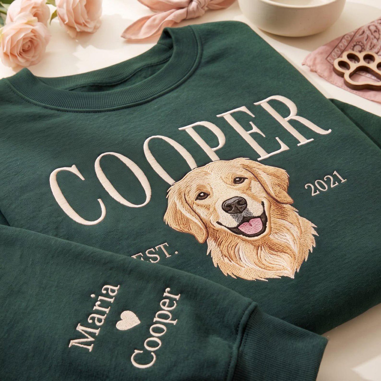 Embroidered Custom Vintage Pet Photo And Name Sweatshirt, Custom Pet Photo Dog Portrait, Pet Lover Gift, Pet Keepsake, Gift For Dog Mom 1