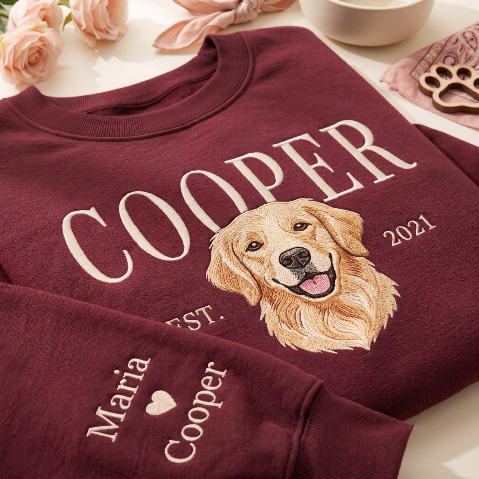 Embroidered Custom Vintage Pet Photo And Name Sweatshirt, Custom Pet Photo Dog Portrait, Pet Lover Gift, Pet Keepsake, Gift For Dog Mom 3