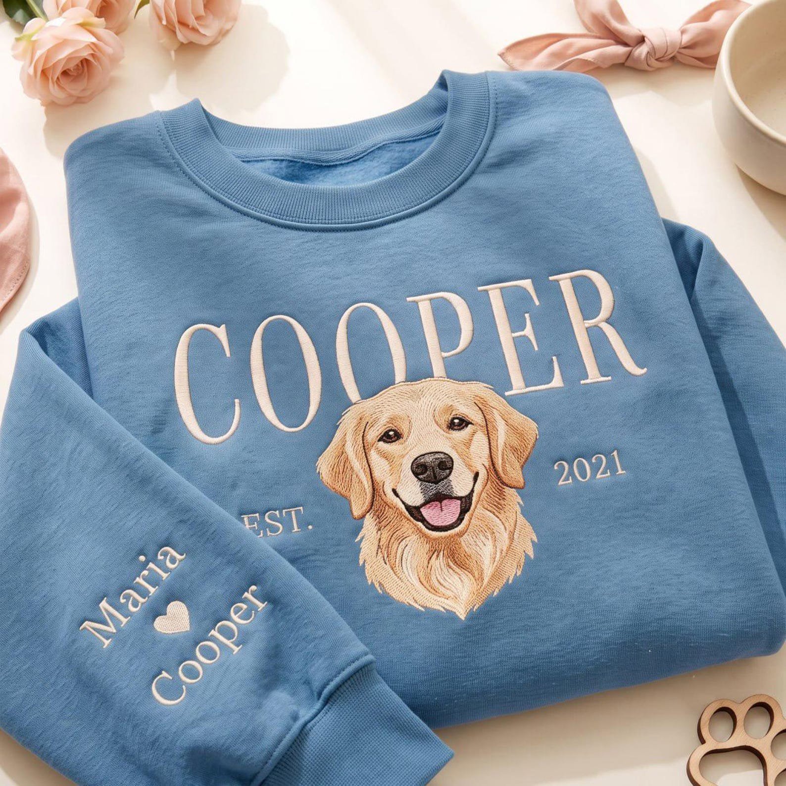 Embroidered Custom Vintage Pet Photo And Name Sweatshirt, Custom Pet Photo Dog Portrait, Pet Lover Gift, Pet Keepsake, Gift For Dog Mom 4
