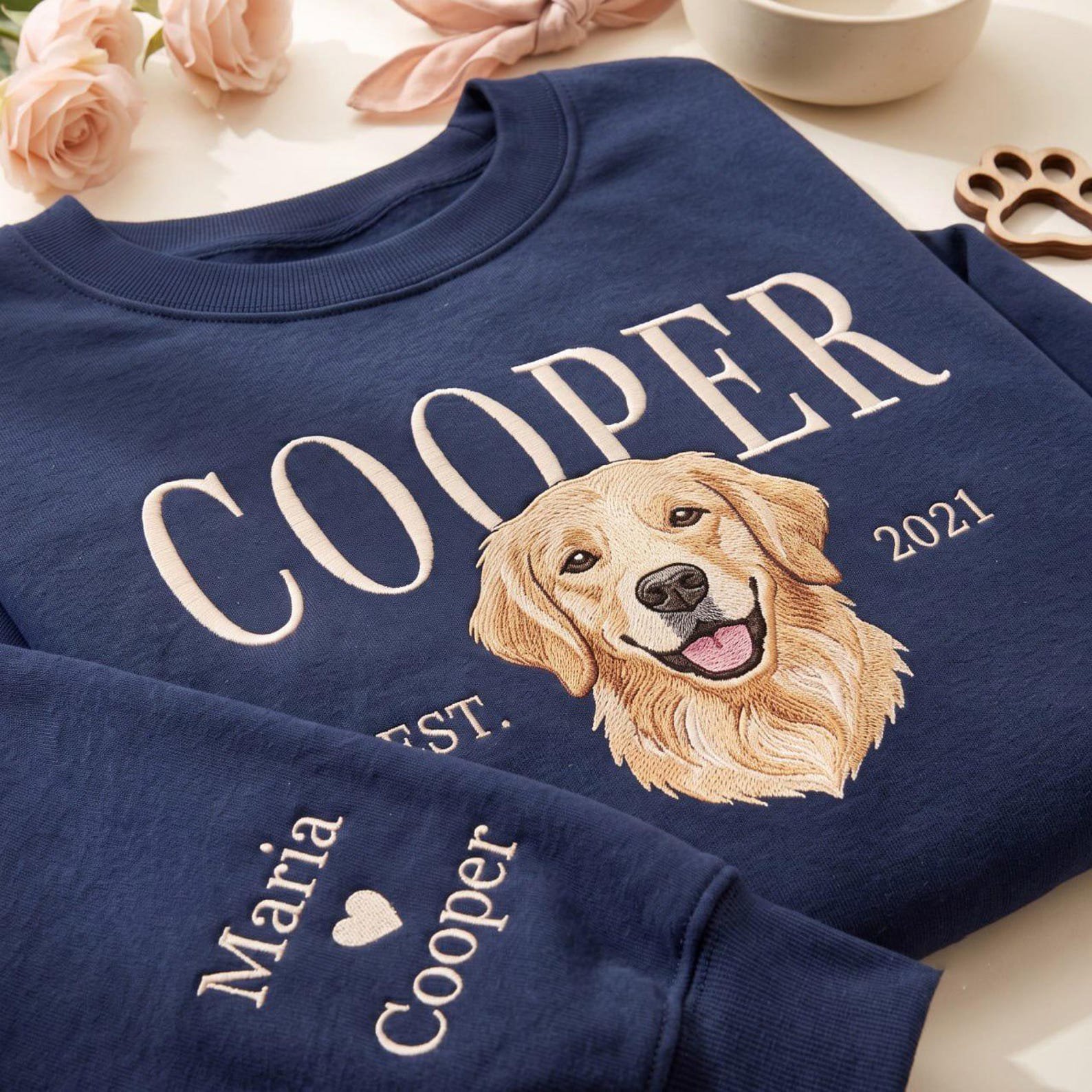 Embroidered Custom Vintage Pet Photo And Name Sweatshirt, Custom Pet Photo Dog Portrait, Pet Lover Gift, Pet Keepsake, Gift For Dog Mom 5