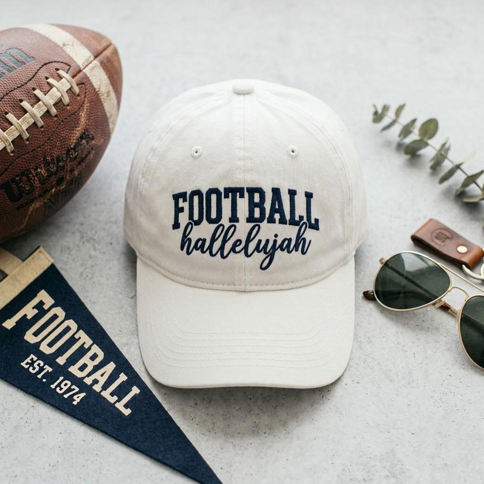 Embroidered Football Hat, Hallelujah Game Day Cap, Vintage Washed Baseball Hat, Tailgate Fan Gift 1