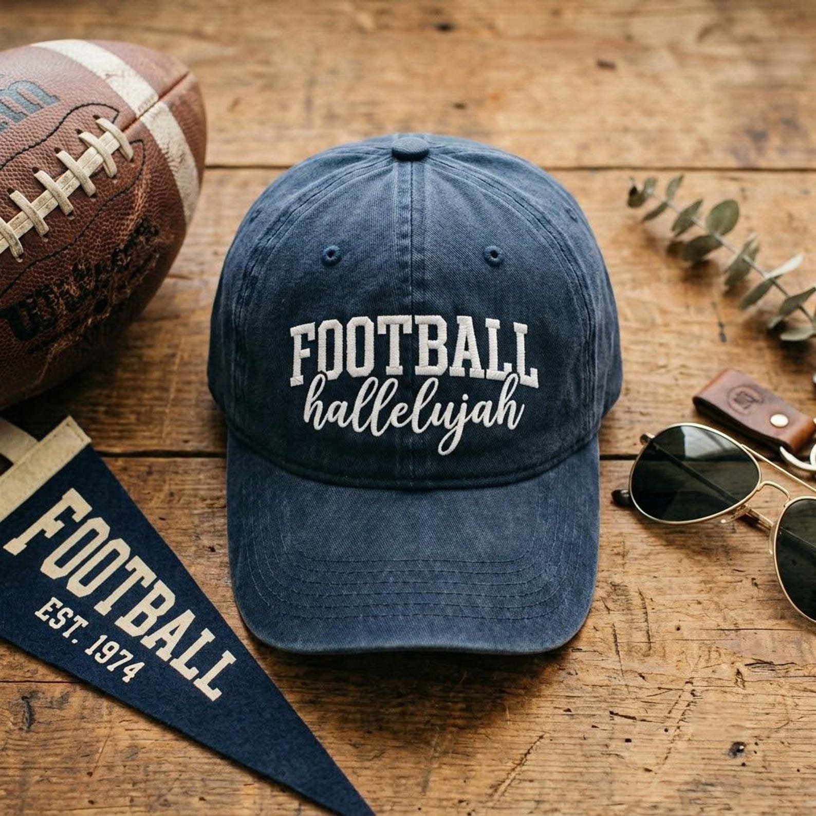Embroidered Football Hat, Hallelujah Game Day Cap, Vintage Washed Baseball Hat, Tailgate Fan Gift 2