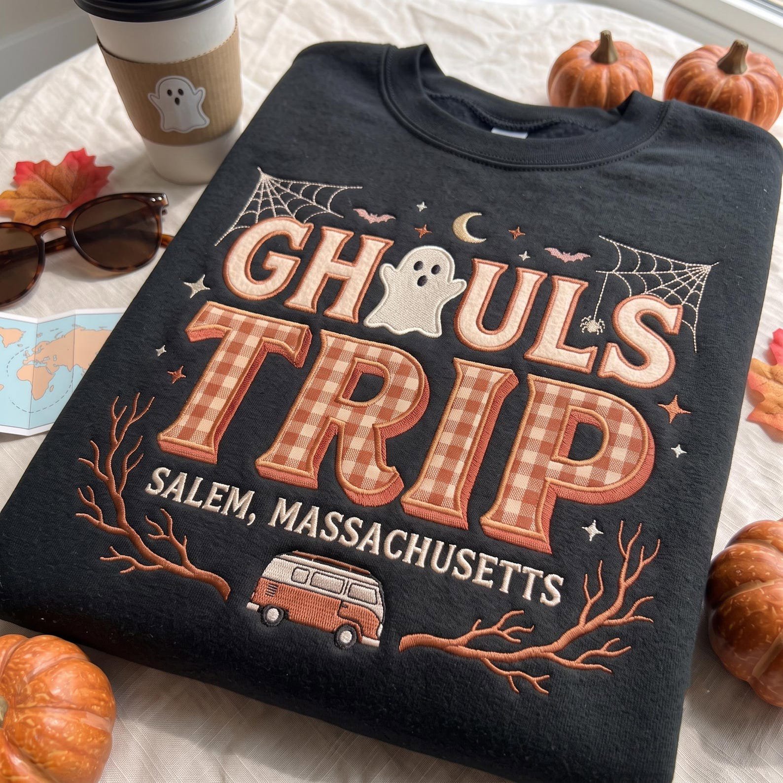 Custom Ghouls Trip Embroidered Sweatshirt, Girls Trip Shirt, Spooky Witchy Fall Travel Gift, Matching Halloween Shirts, Halloween Girls Trip 1