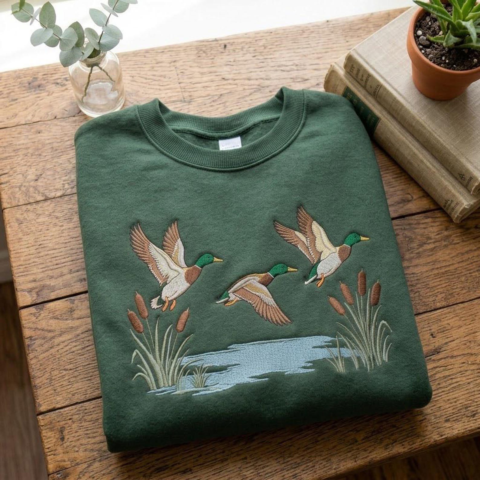 Flying Mallard Embroidered Sweatshirt, Duck Hunting Crewneck, Waterfowl Wildlife Shirt, Outdoorsman Hunter Nature Lover Gift 4