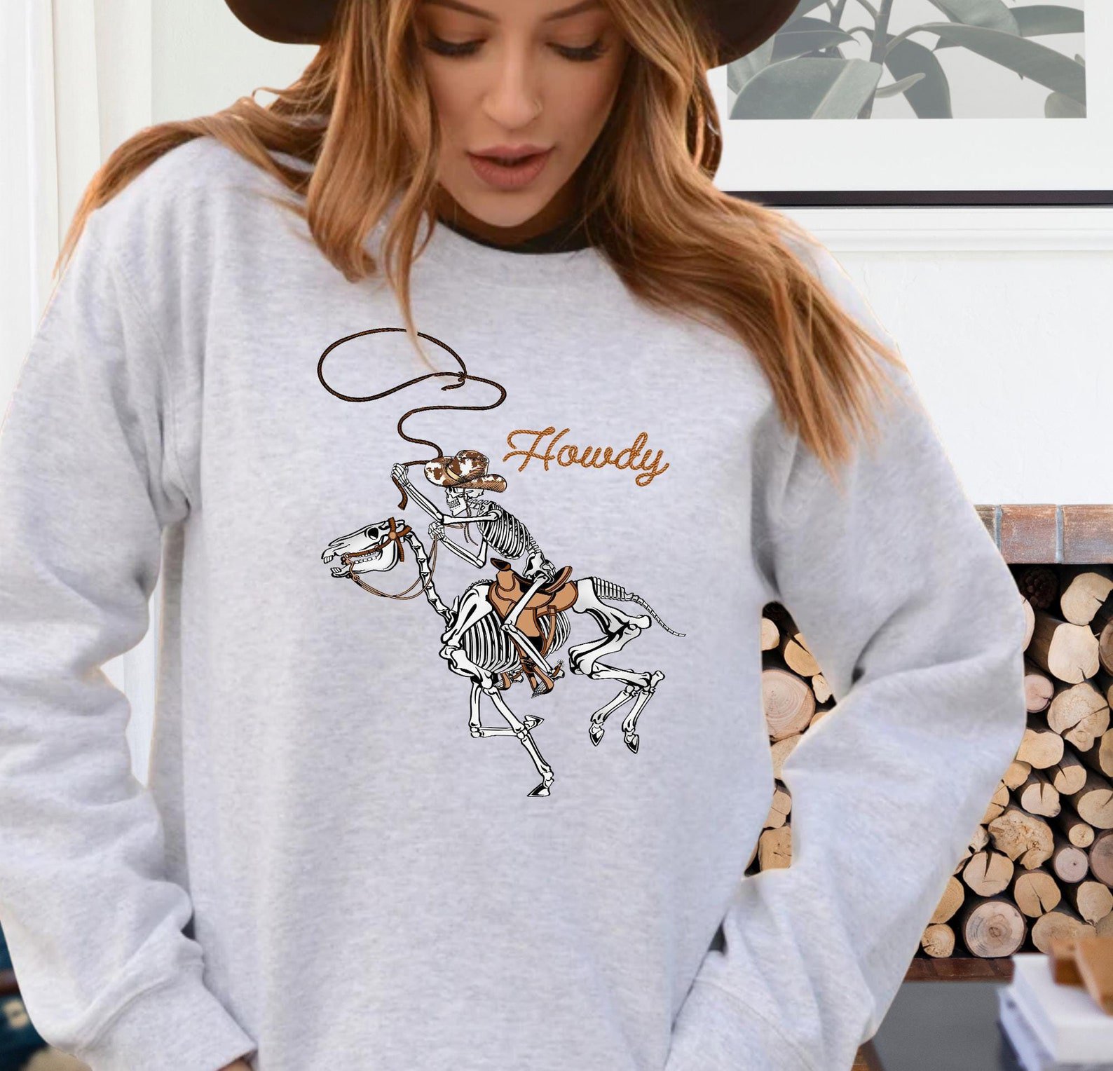 Howdy Cowboy Skeleton Sweatshirt: Retro Western Party 1