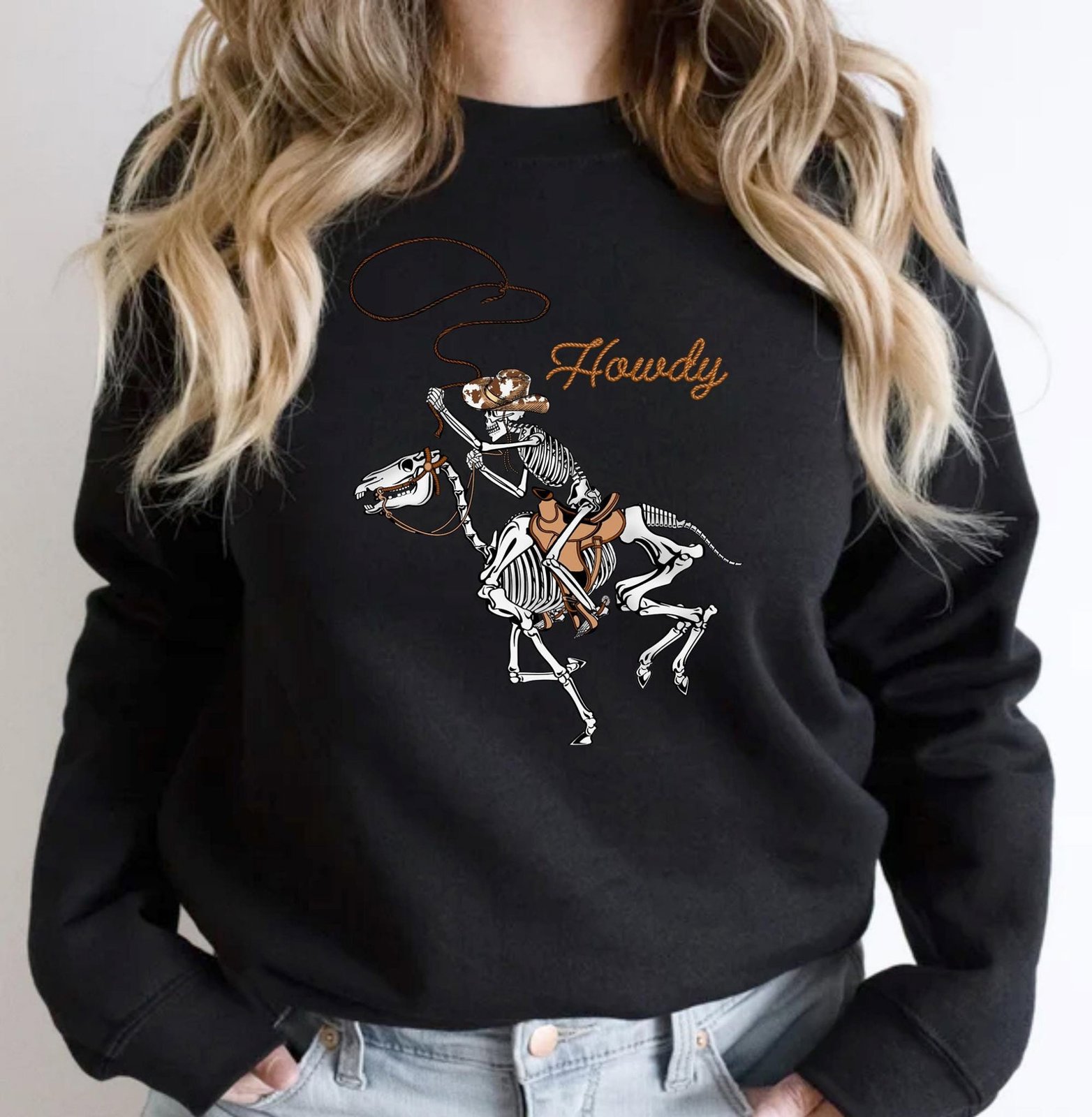 Howdy Cowboy Skeleton Sweatshirt: Retro Western Party 4