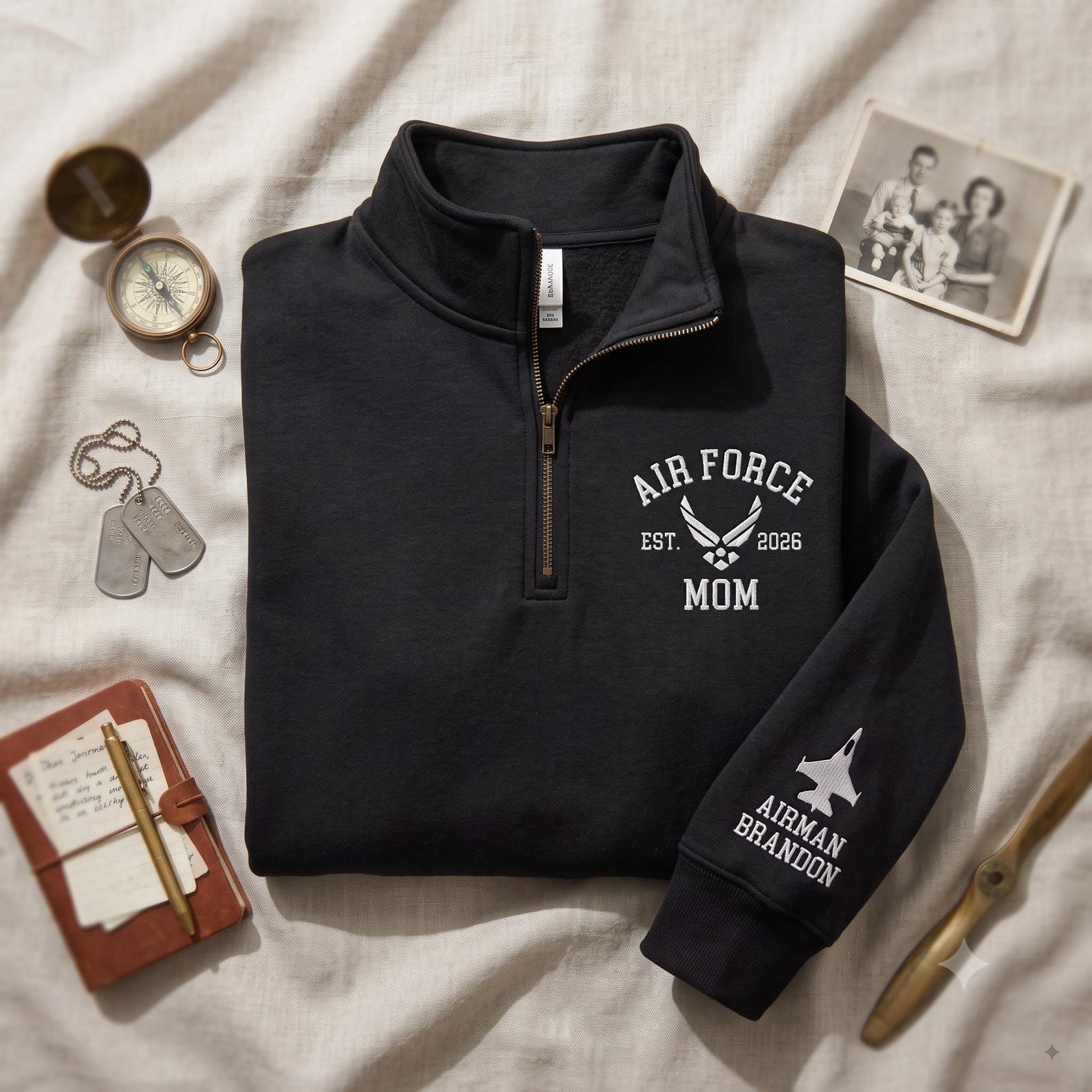 Embroidered Quarter Zip Sweatshirt 1