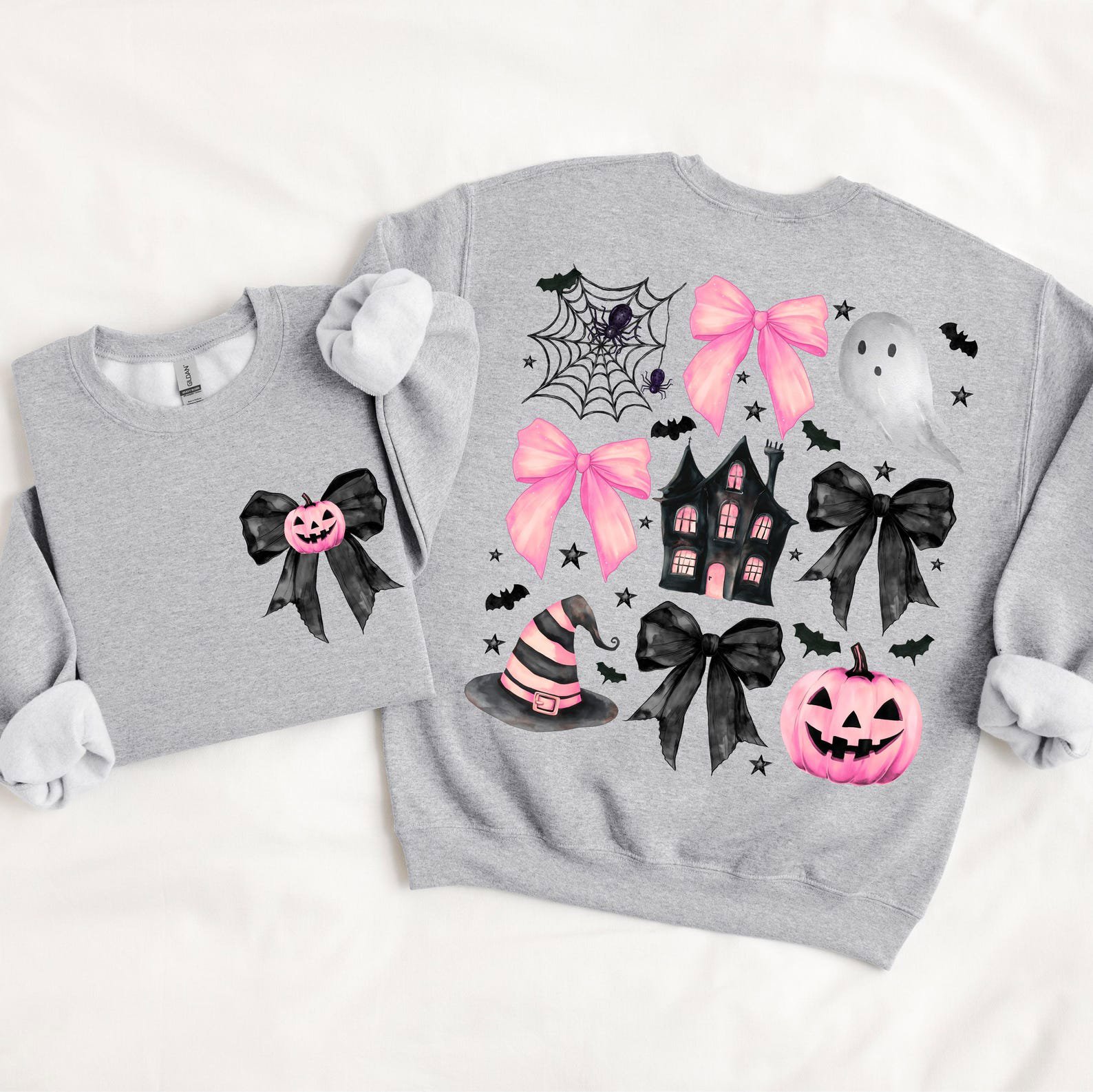 Coquette Pink Halloween Sweatshirt, Front and Back Bow Ghost Shirt 4