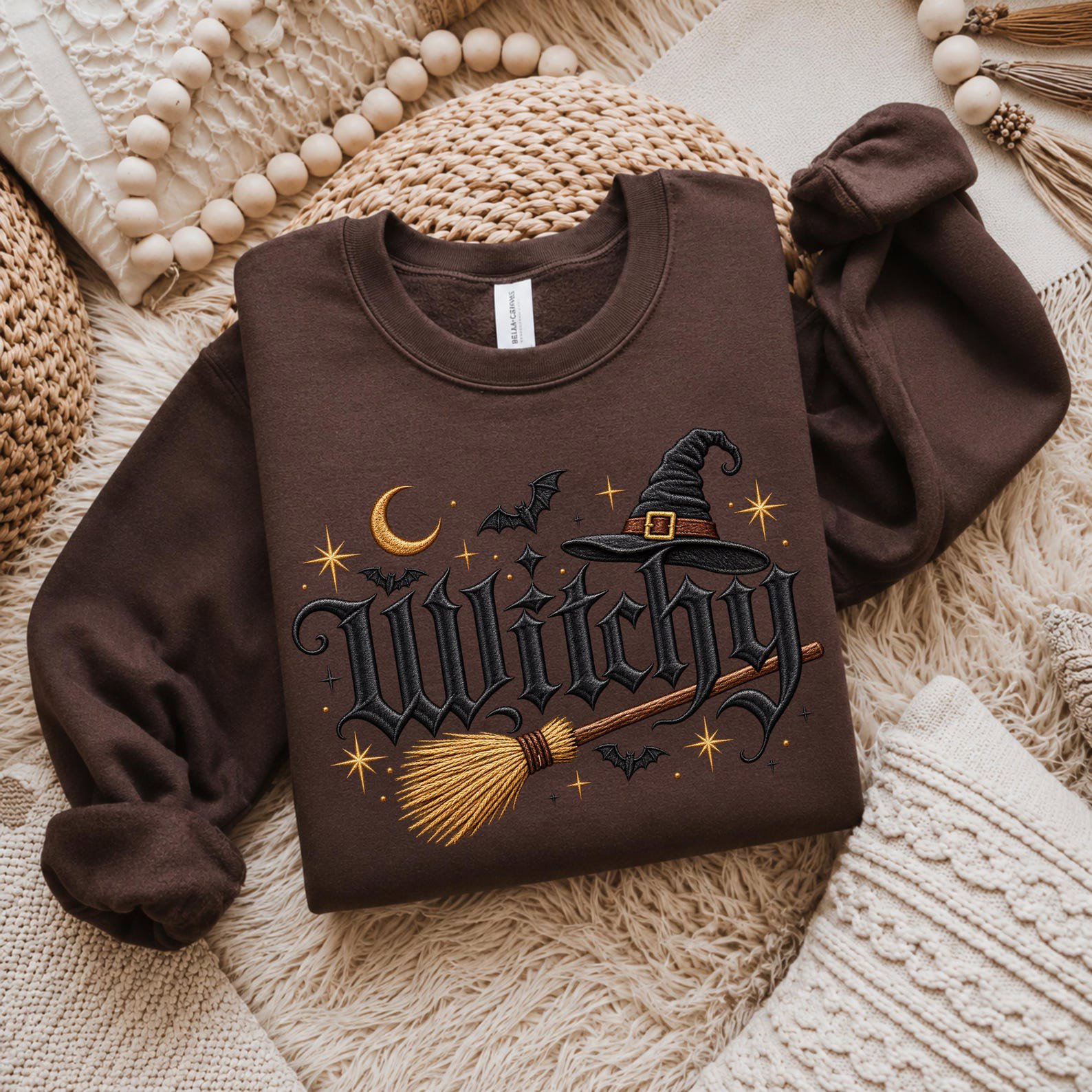 Witchy Halloween Sweatshirt ,Gothic Broomstick Hat Graphic For Spooky Season Halloween Apparel 5