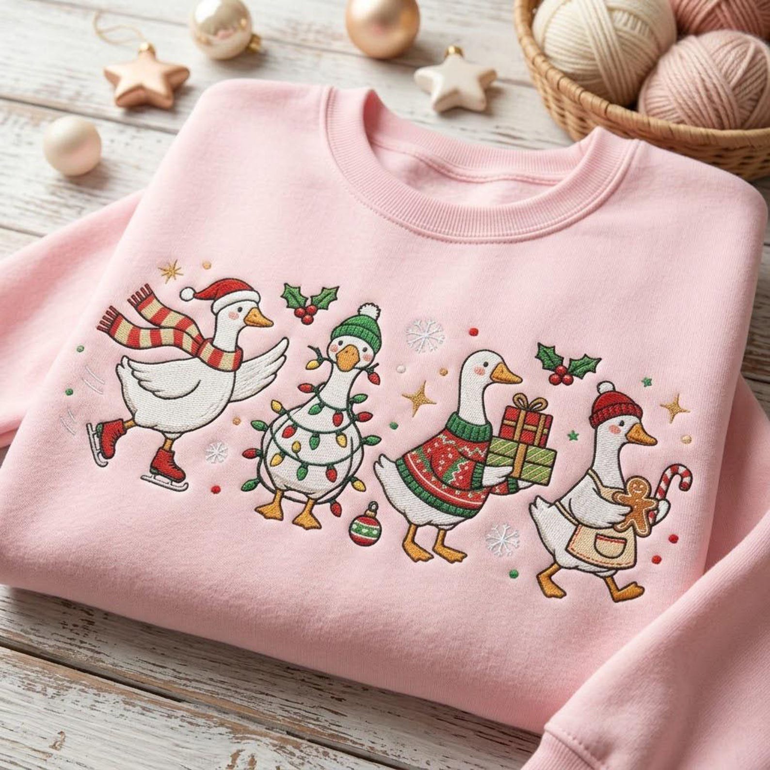 Funny Christmas Geese Embroidered Sweatshirt, Cute Holiday Goose Crewneck, Festive Winter Pullover, Christmas Goose Lover Gift Idea 2
