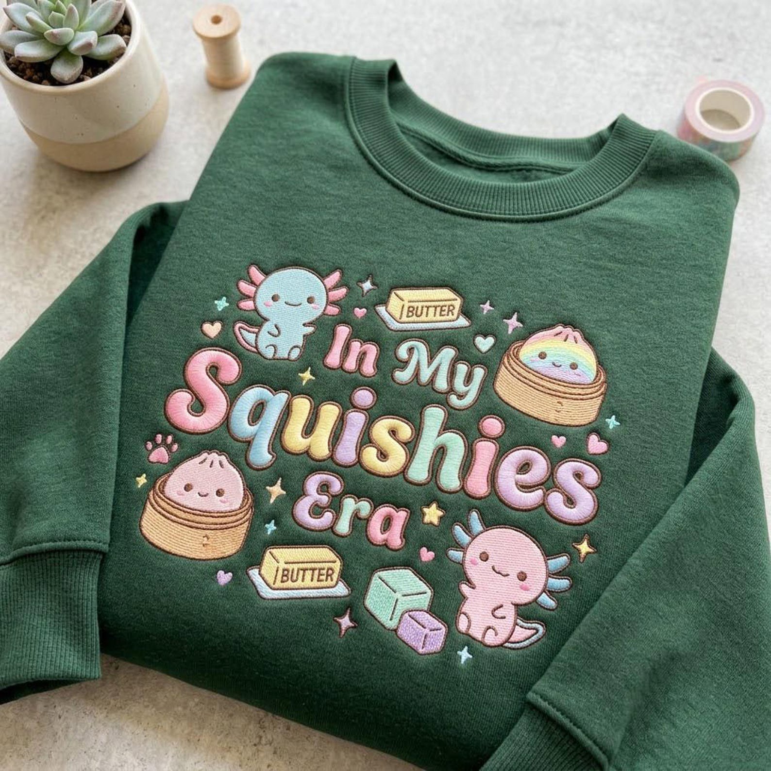Cute Axolotl Embroidered Sweatshirt, In My Squishies Era Crewneck, Kawaii Pastel Character Shirt, Cozy Plushie Lover Gift 2