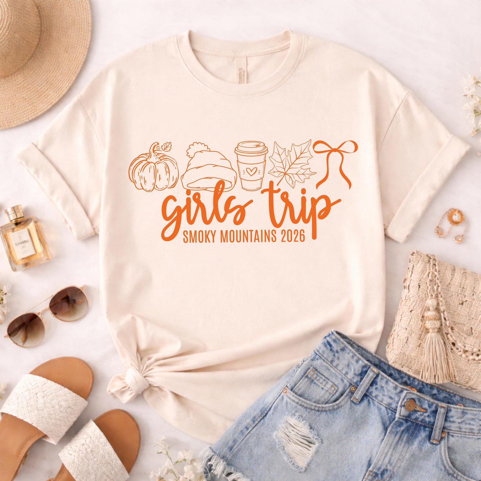 Custom Location Matching Girls Trip Sweatshirts, Personalized Fall Graphic Shirts For Autumn Getaway Outfit 2