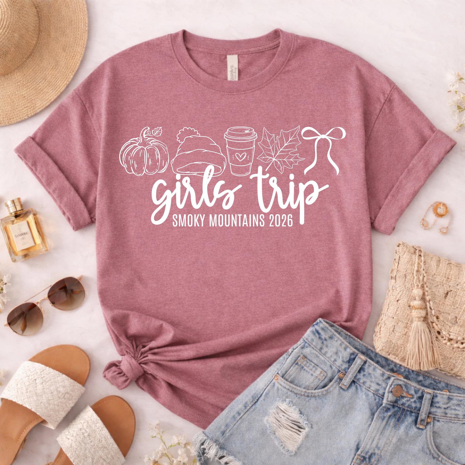 Custom Location Matching Girls Trip Sweatshirts, Personalized Fall Graphic Shirts For Autumn Getaway Outfit 5