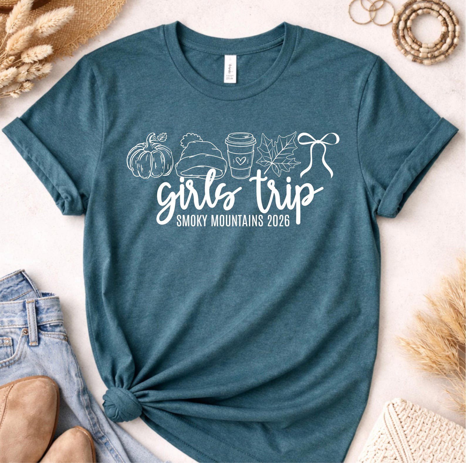 Custom Location Matching Girls Trip Sweatshirts, Personalized Fall Graphic Shirts For Autumn Getaway Outfit 7