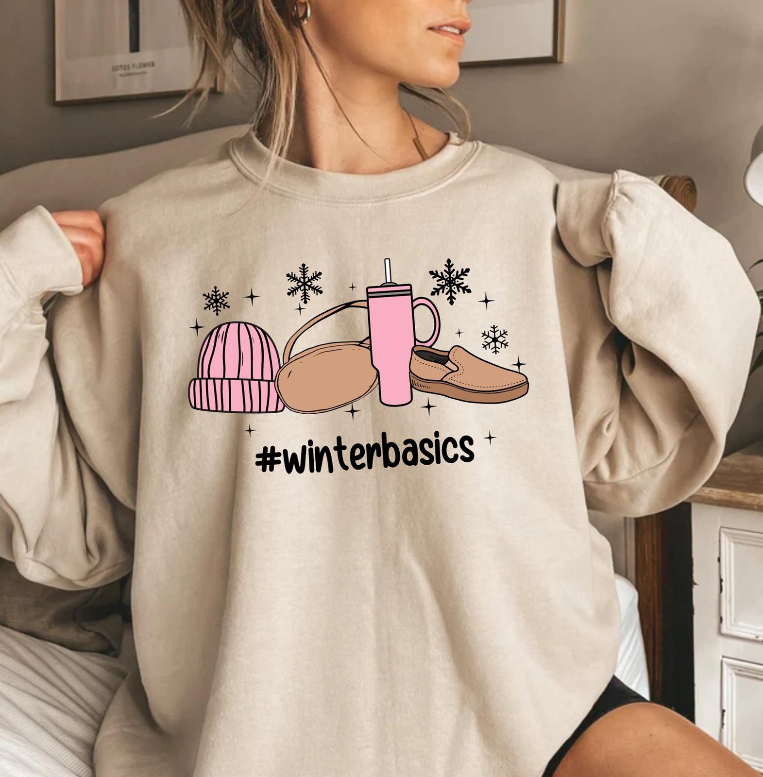 Winter Basics Sweatshirt: Tumbler, Beanie, Boot Graphic 1