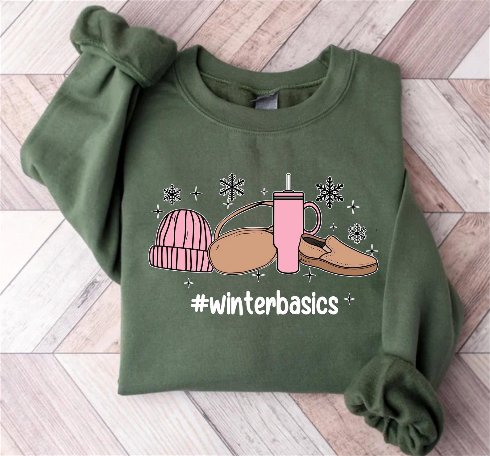Winter Basics Sweatshirt: Tumbler, Beanie, Boot Graphic 3