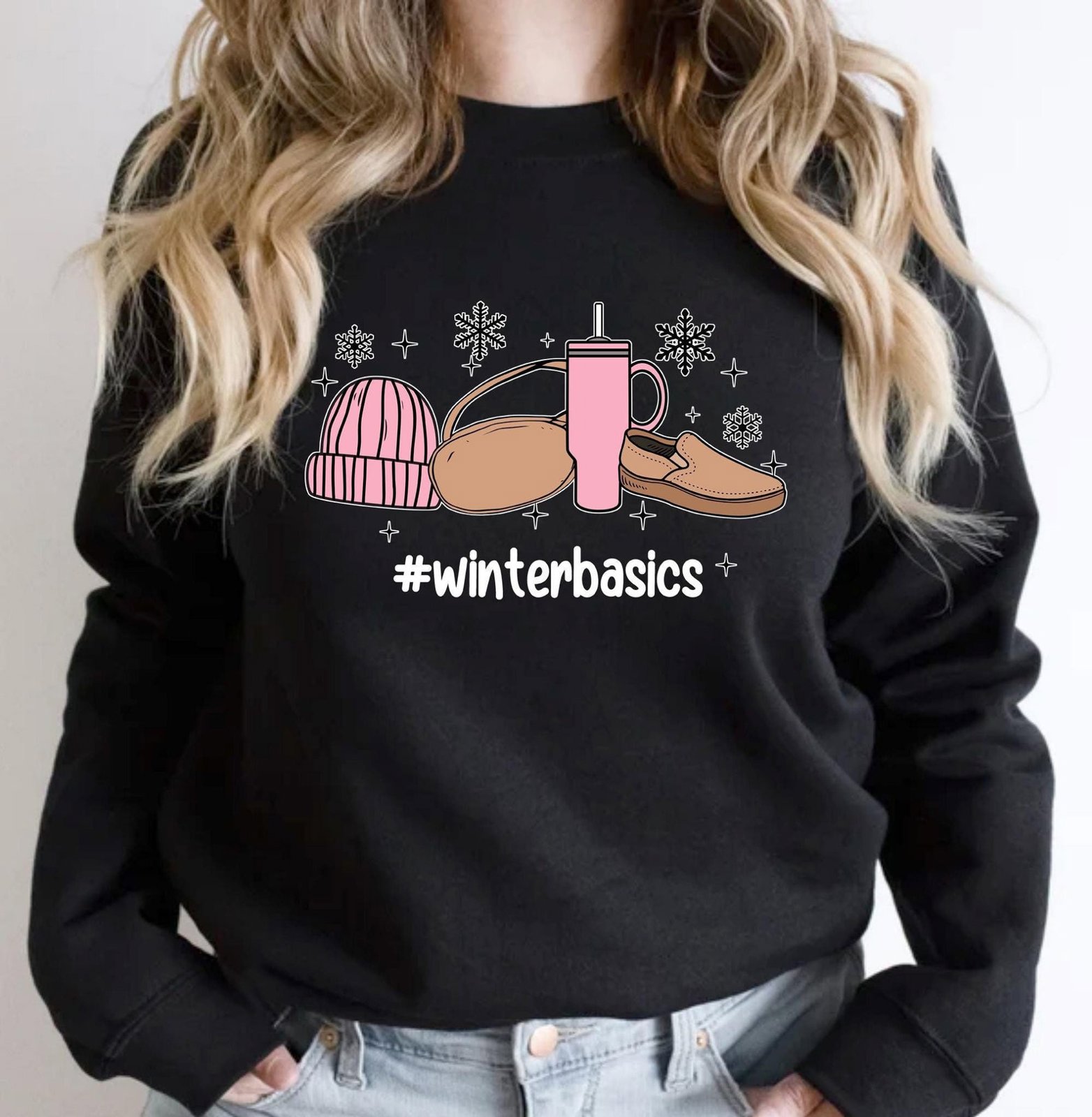 Winter Basics Sweatshirt: Tumbler, Beanie, Boot Graphic 2
