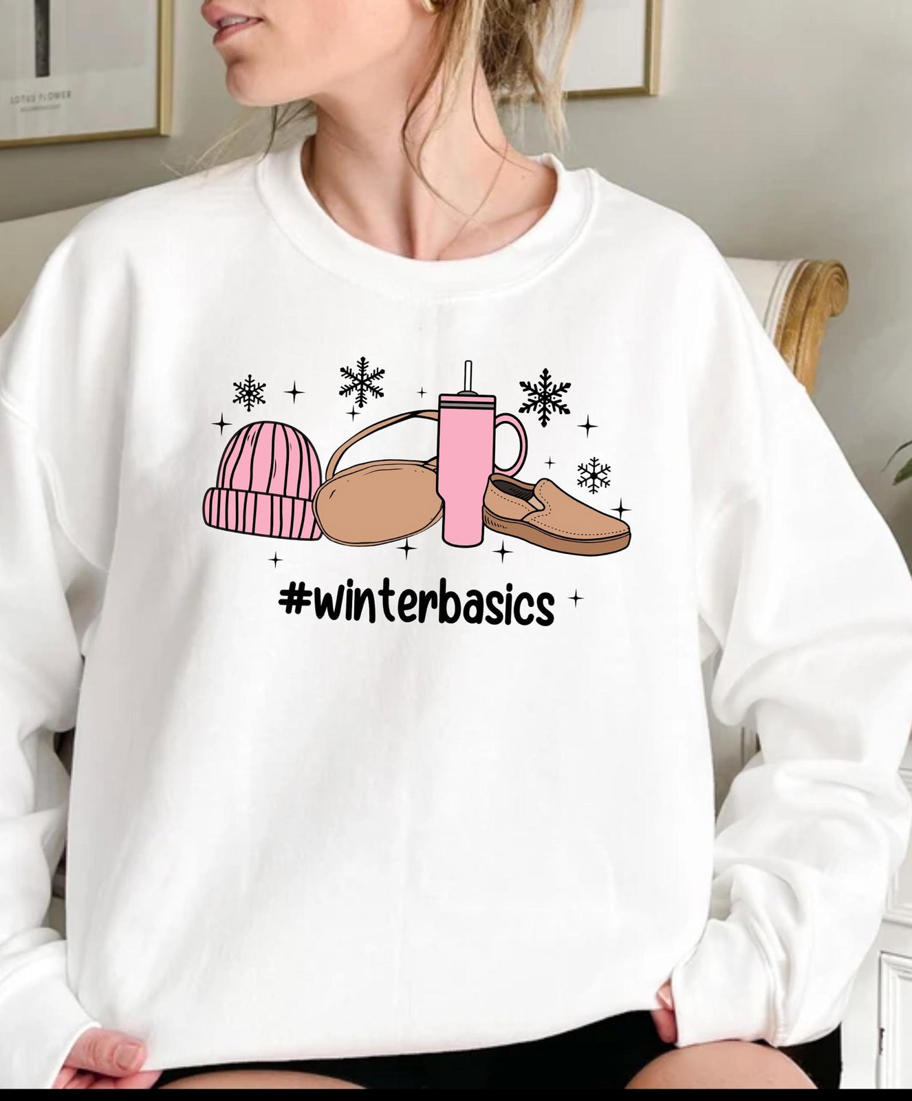 Winter Basics Sweatshirt: Tumbler, Beanie, Boot Graphic 4