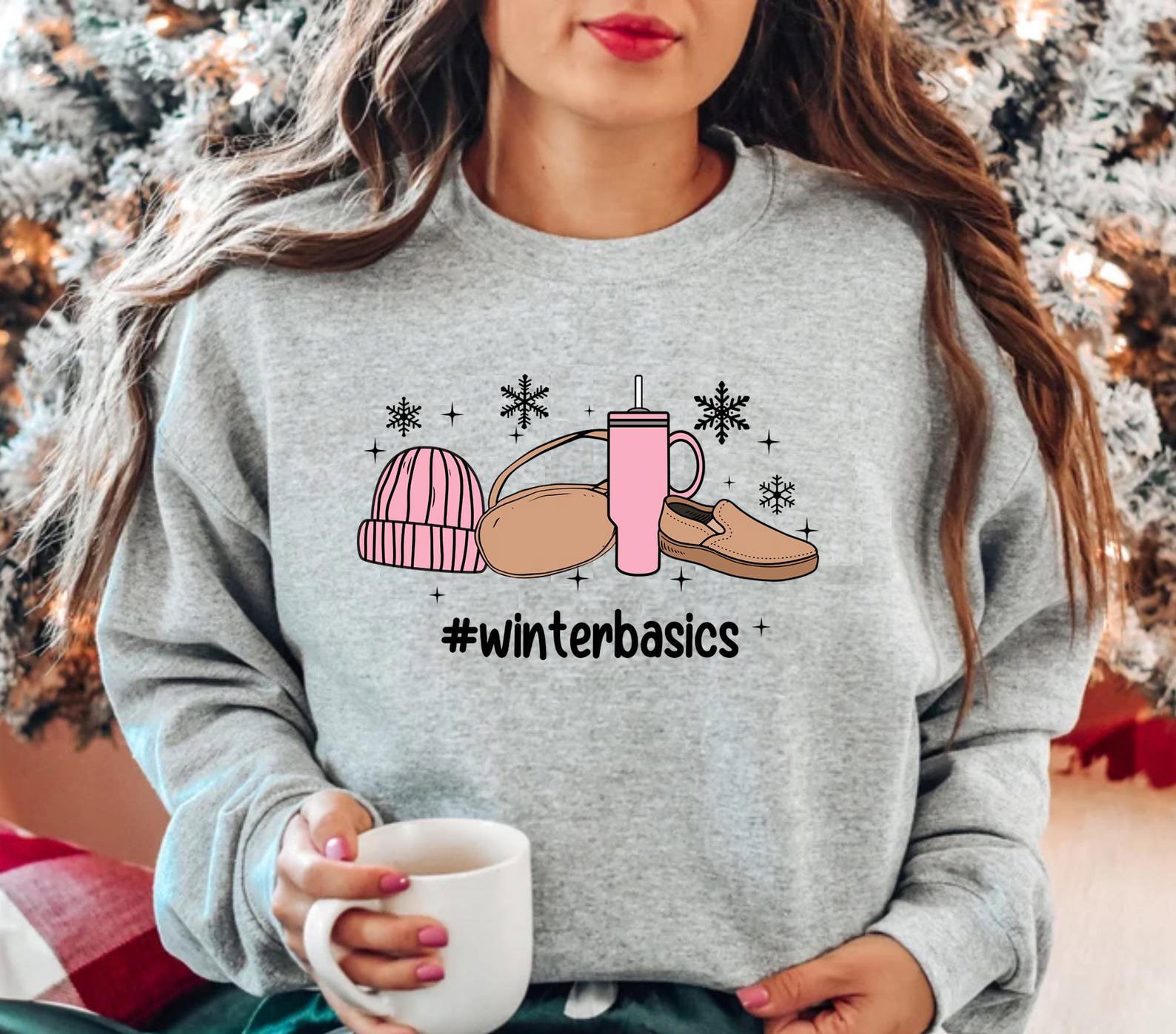 Winter Basics Sweatshirt: Tumbler, Beanie, Boot Graphic 5