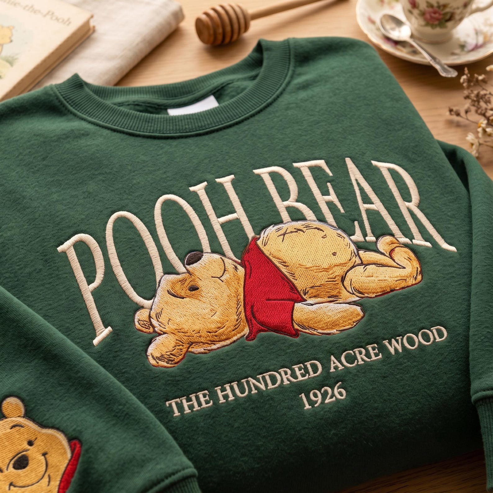 Embroidered Hundred Acre Wood Bear Sweatshirt, 1926 Honey Bear Crewneck, Cute Pooh Inspired Shirt, Cozy Classic Bear Lover Gift 2