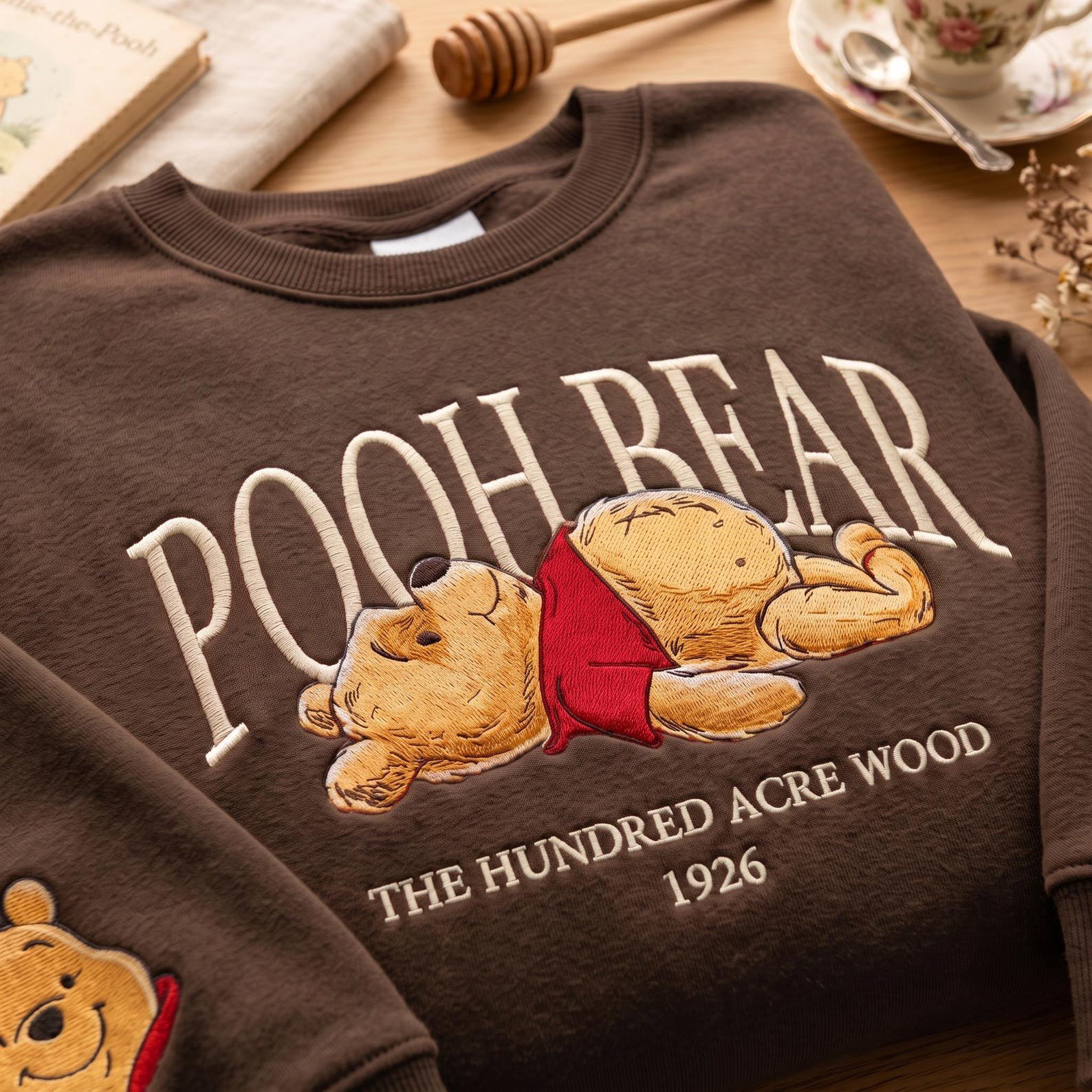 Embroidered Hundred Acre Wood Bear Sweatshirt, 1926 Honey Bear Crewneck, Cute Pooh Inspired Shirt, Cozy Classic Bear Lover Gift 3