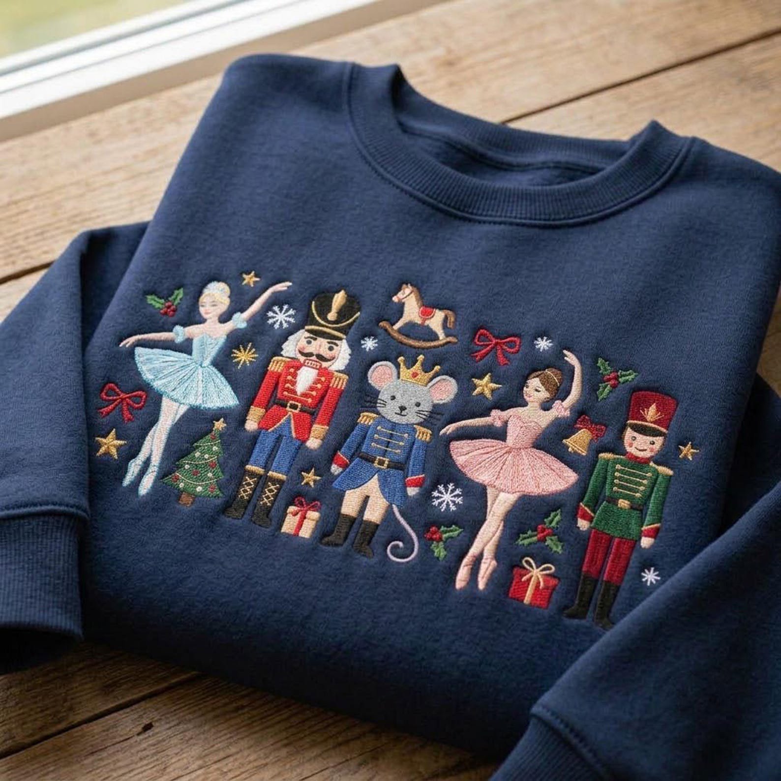 Nutcracker Christmas Embroidered Sweatshirt, Ballerina Mouse Soldier Holiday Crewneck, Ballet Christmas Festive Winter Gift 1