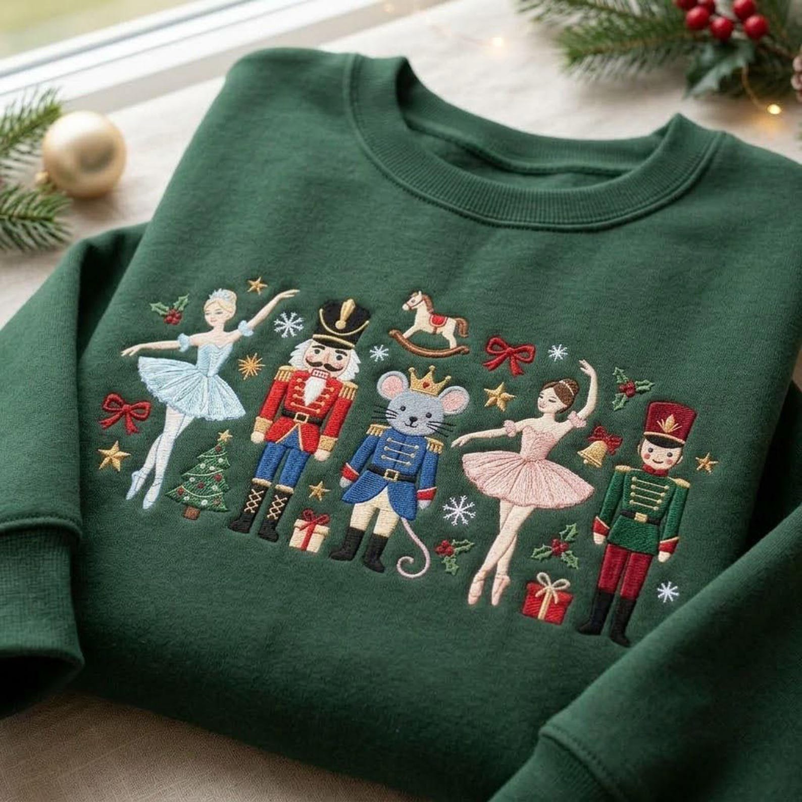 Nutcracker Christmas Embroidered Sweatshirt, Ballerina Mouse Soldier Holiday Crewneck, Ballet Christmas Festive Winter Gift 2