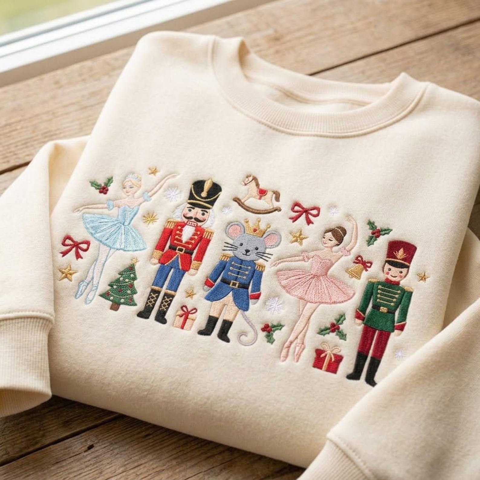 Nutcracker Christmas Embroidered Sweatshirt, Ballerina Mouse Soldier Holiday Crewneck, Ballet Christmas Festive Winter Gift 4