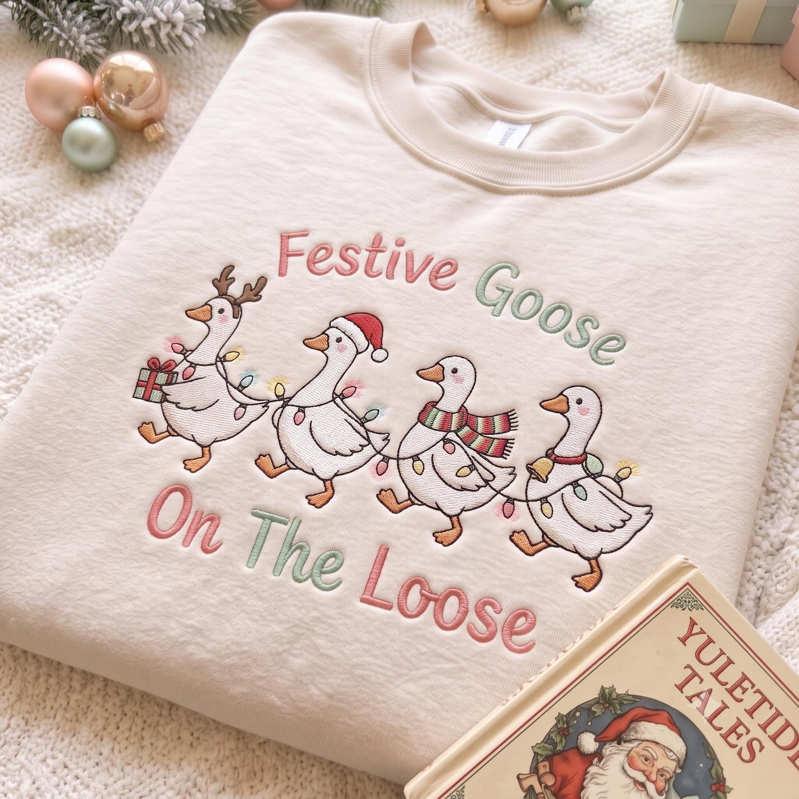 Christmas Goose Embroidered Sweatshirt, Festive Goose On The Loose Crewneck, Funny Holiday Bird Shirt, Cozy Xmas Gift for Goose Lovers 1