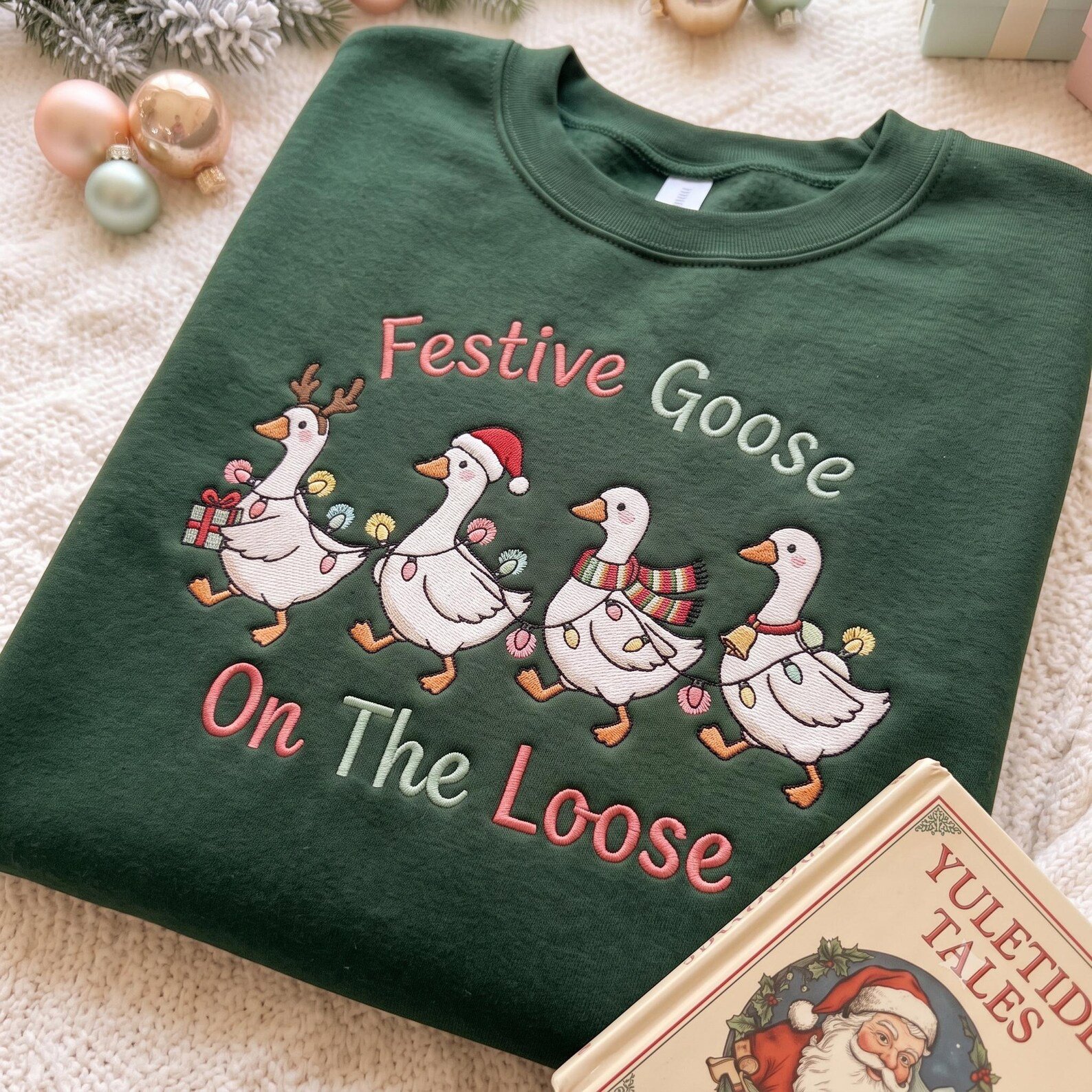 Christmas Goose Embroidered Sweatshirt, Festive Goose On The Loose Crewneck, Funny Holiday Bird Shirt, Cozy Xmas Gift for Goose Lovers 2