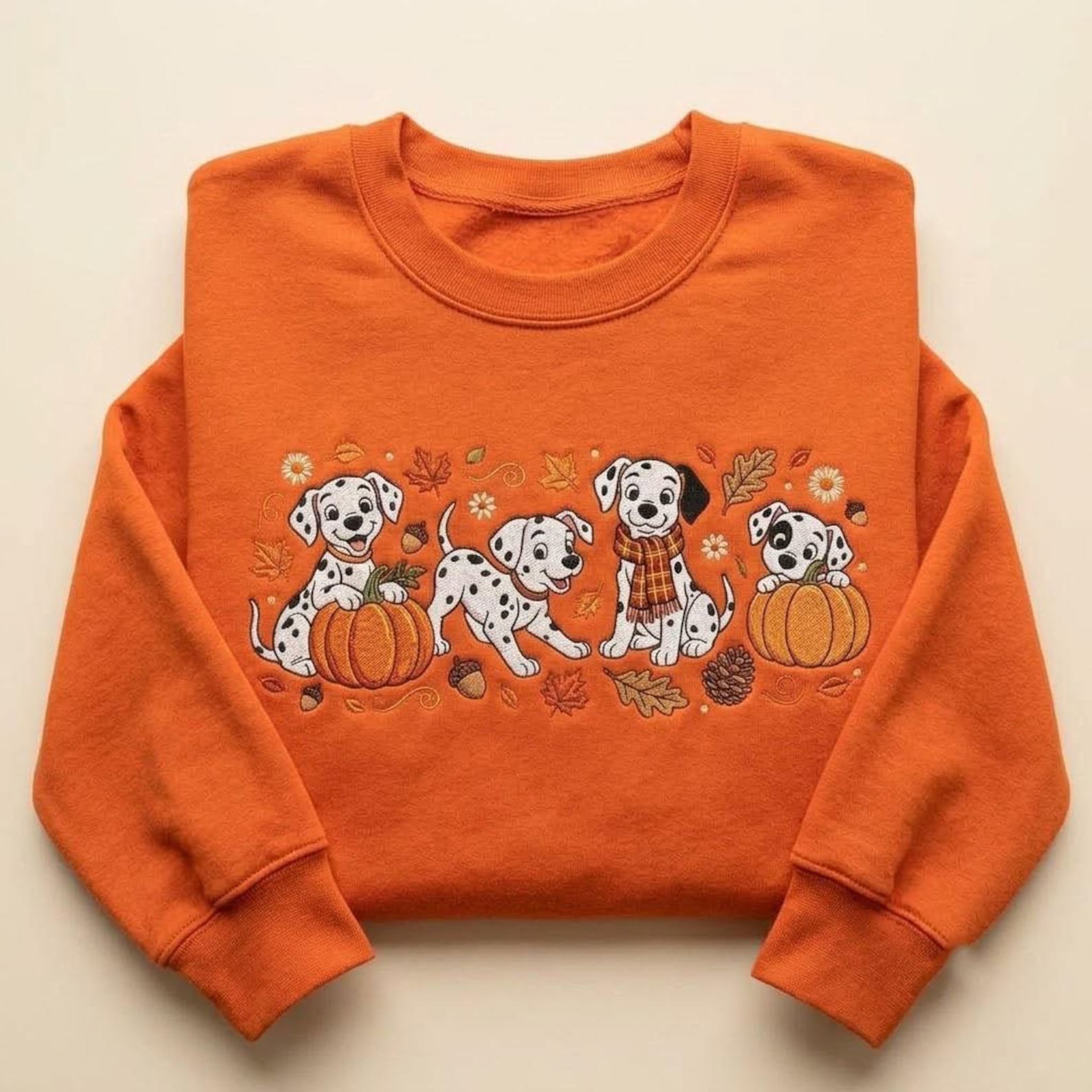 Fall Dalmatian Embroidered Sweatshirt, Cute Pumpkin Dog Autumn Crewneck, Cozy Pet Lover Shirt, Thanksgiving Gift for Dalmatian Dog Moms 3