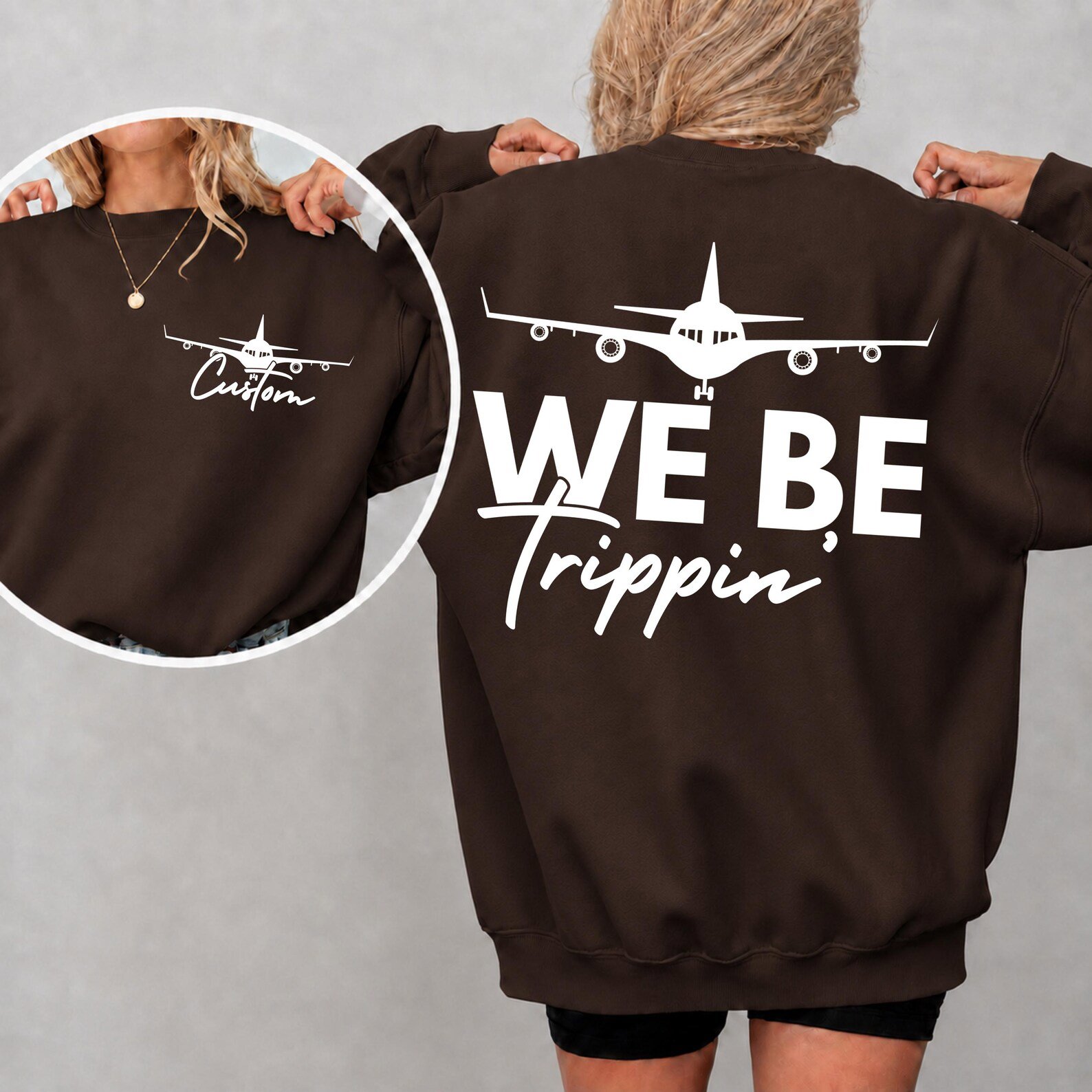 Personalized We Be Trippin Front and Back Print Matching Family Vacation SweatShirt, Custom Matching Travel Outfit 3