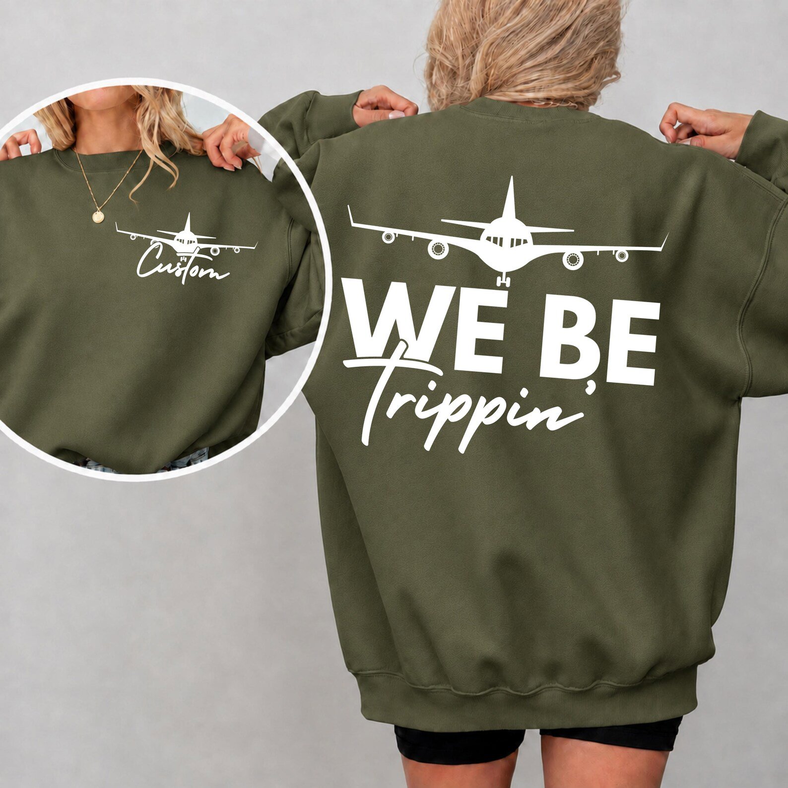 Personalized We Be Trippin Front and Back Print Matching Family Vacation SweatShirt, Custom Matching Travel Outfit 2