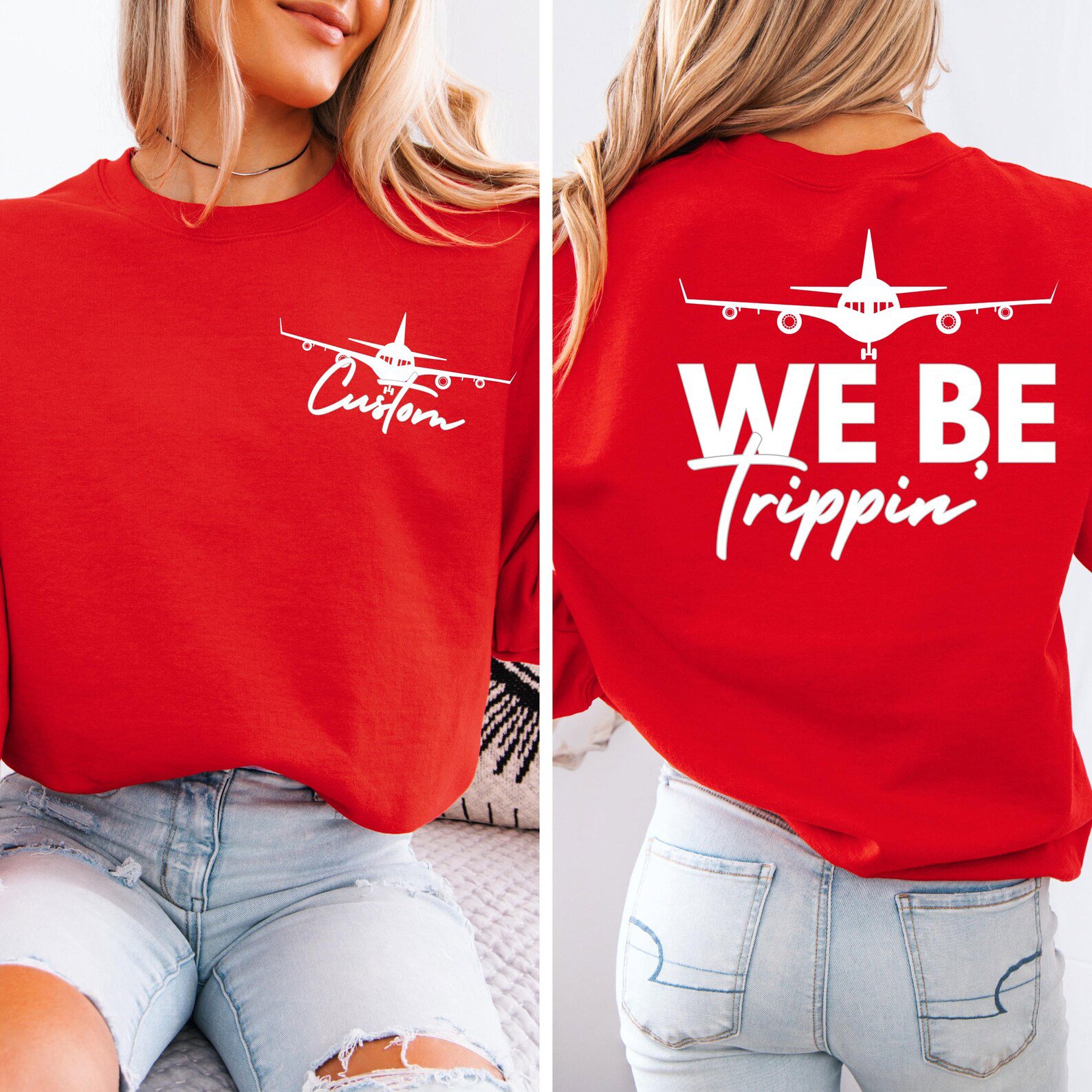 Personalized We Be Trippin Front and Back Print Matching Family Vacation SweatShirt, Custom Matching Travel Outfit 8