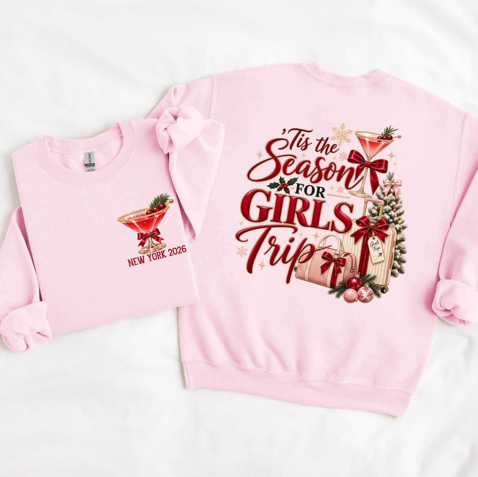 Custom Christmas Girls Trip Sweatshirt, Tis The Season for Holiday Vacation Outfit, Matching Xmas Trip Tee 7